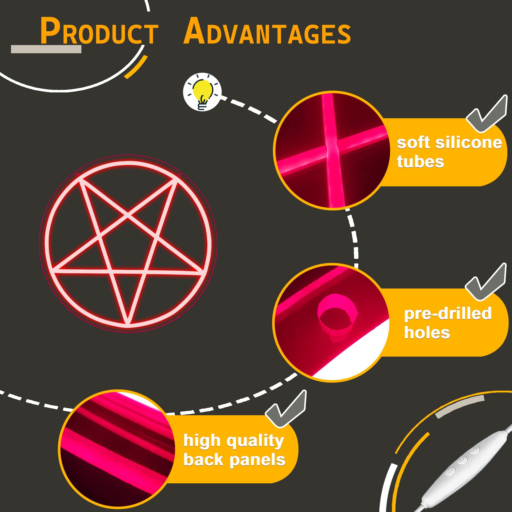 Allball Satanic Pentagram Neon Sign  Dimmable Led Gothic Pentagram Neon Light  Usb Powered For Home Bedroom Dorm College Party Christmas Gifts(13 * 13In)