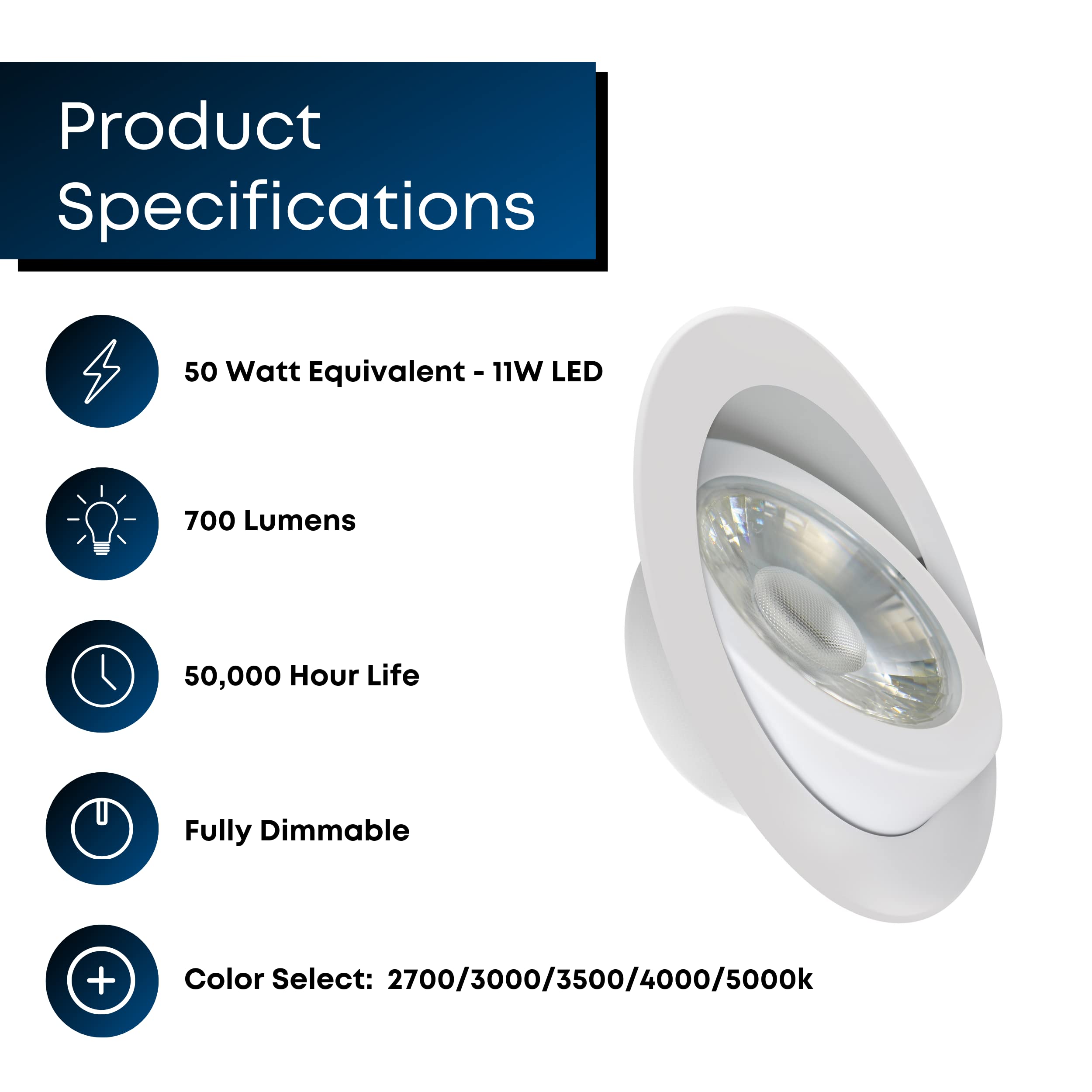 Feit Electric 4'' Led Recessed Downlights With External Tethered Jbox, 50W Equivalent, Dimmable, 5Cct Seletable White, 90 Cri, 7