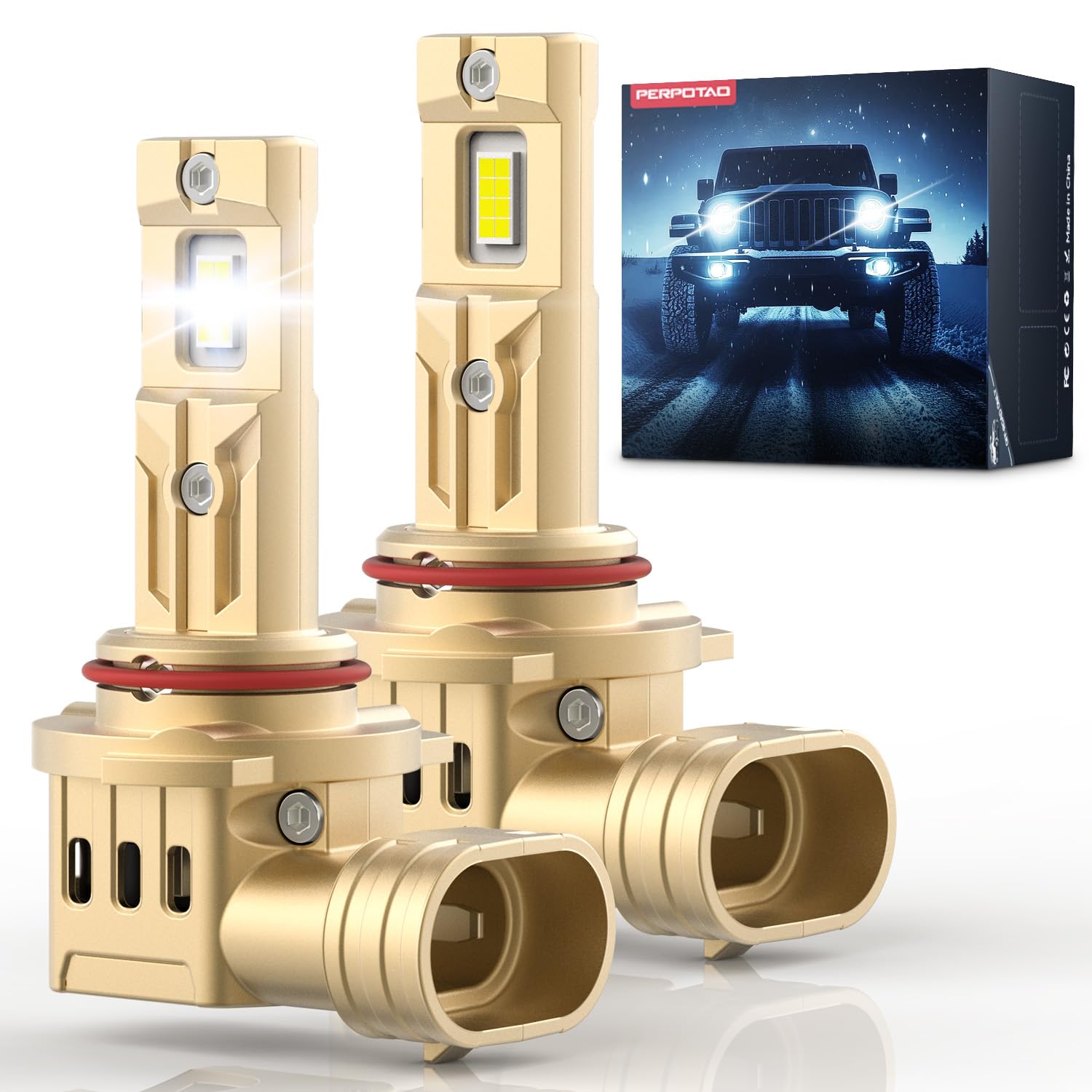 PERPOTAO 9005/HB3 Bulbs, 46000LM 800% Ultra Bright, 60000H Long Life, 6000K White, Mini 1:1 Halogen Fit, IP68, Plug & Play, 2-Pa