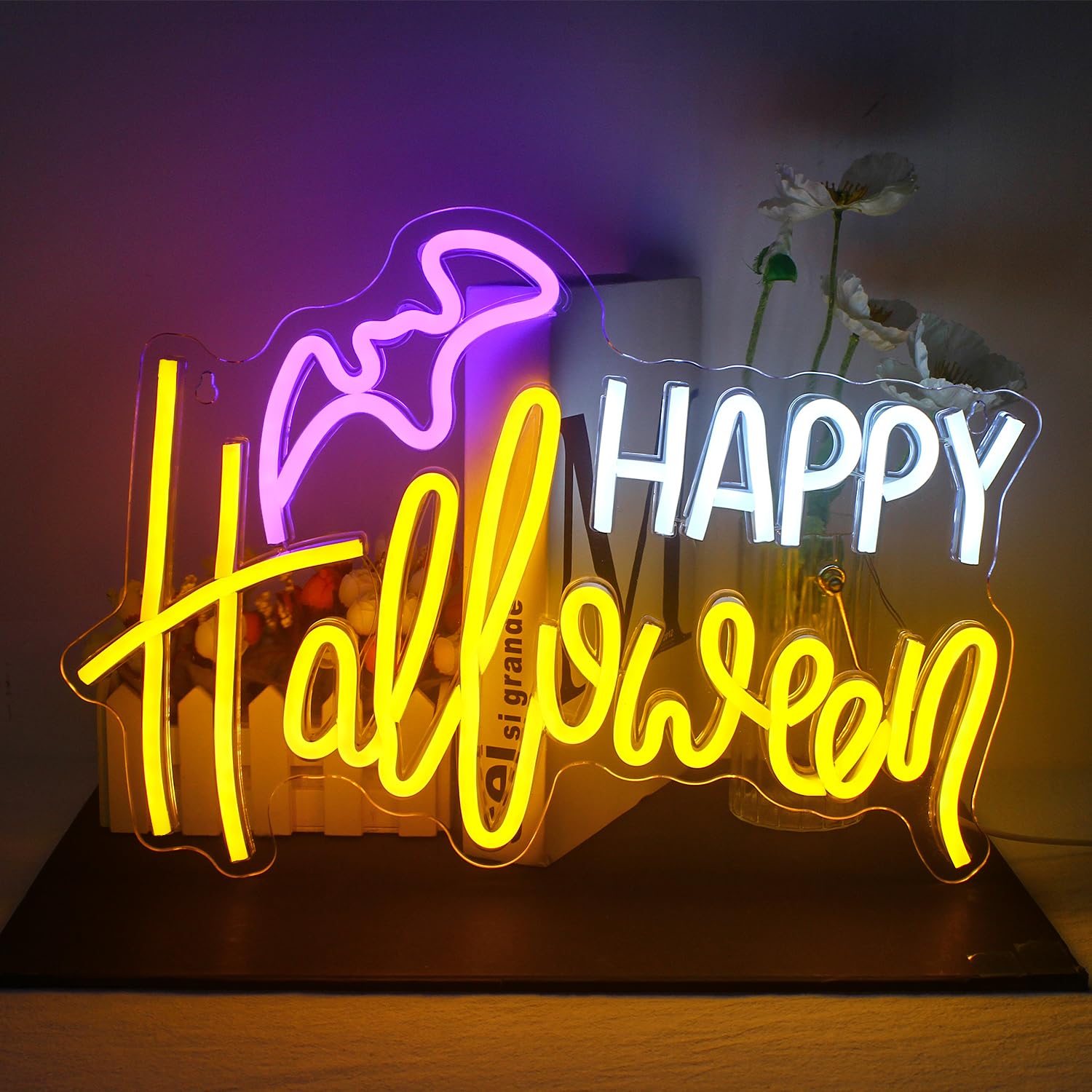 Jurongyilu Halloween Neon Sign Led Happy Halloween Neon Lights For Wall Decor Usb Colorful Bat Light Up Signs For Bedroom Home Bar Man Cave Holiday Party Decor Gifts
