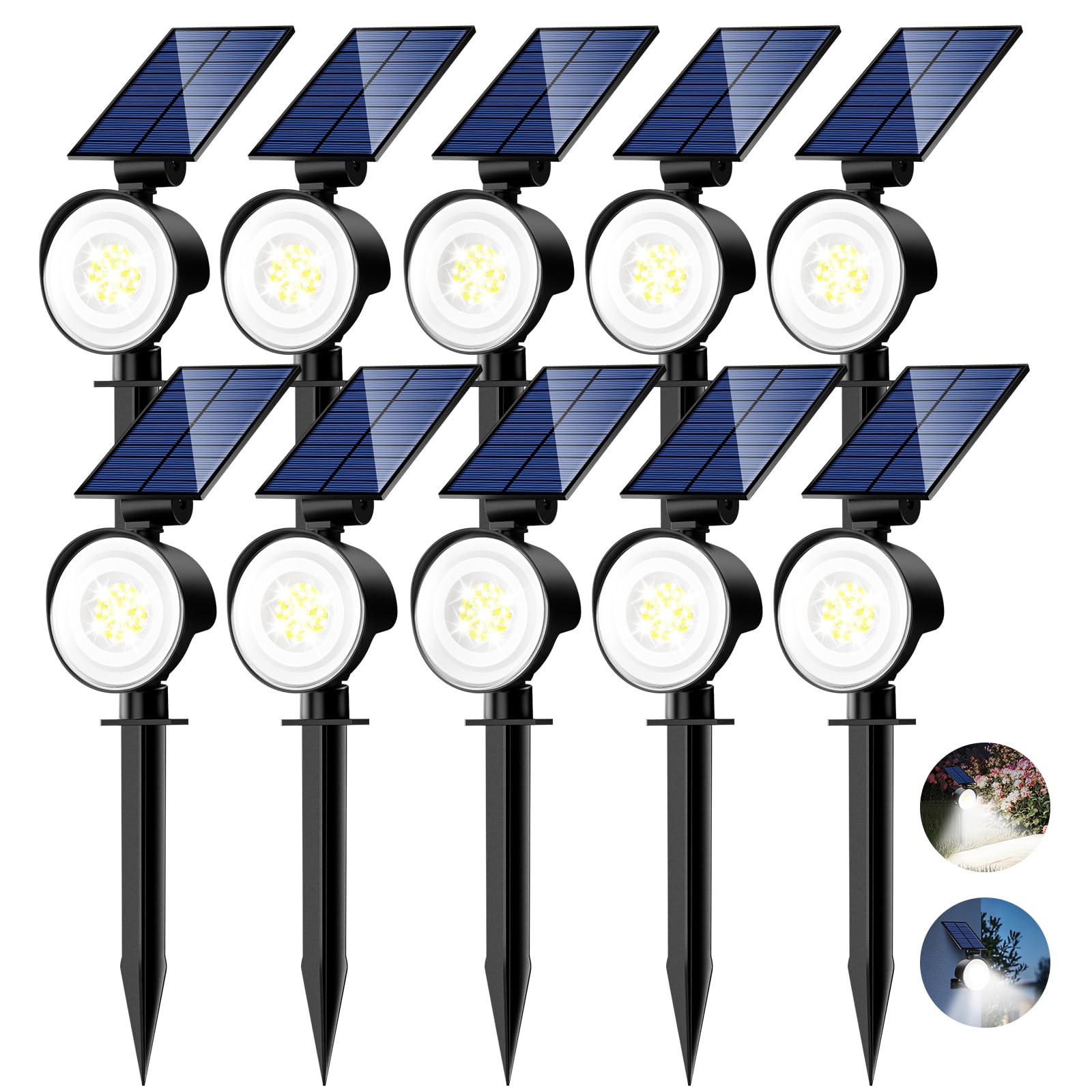 nipify 10 Pack Solar Spot Lights Outdoor Waterproof with 3 Modes  Solar Spotlight Light for Outside Yard Landscape Lighting Pathway Lights Wall Cool White