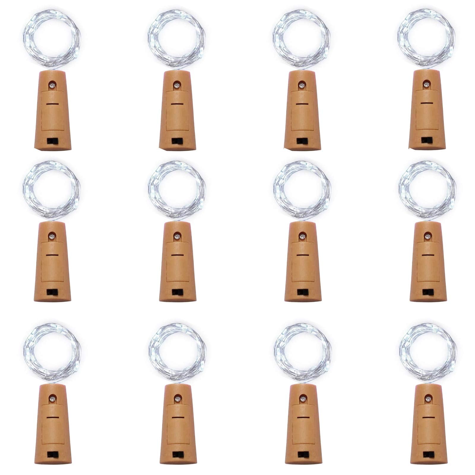 NiniTe LIGHTS 20 LED Copper Wire Wine Bottle Cork Lights, 12 Pack, Cool White, Battery Operated, for DIY, Christmas, Wedding, Party