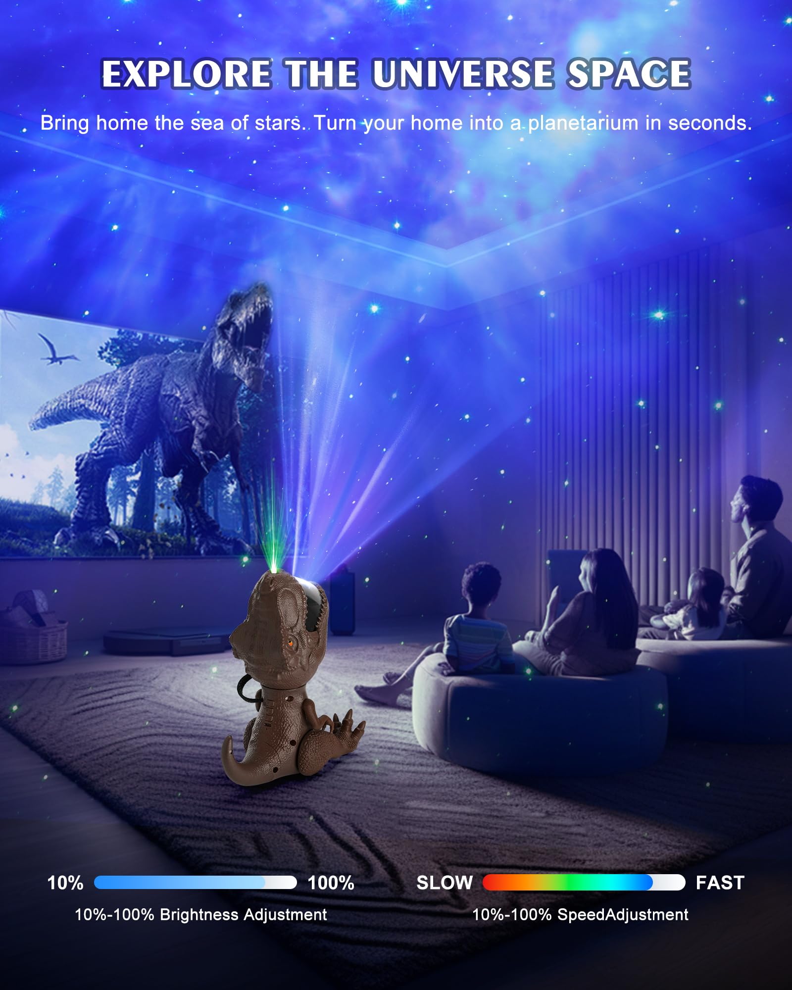 Dinosaur Star Projector Night Light: Galaxy Projector Light For Kids Bedroom Ceiling Decor Christmas Gift (Brown)