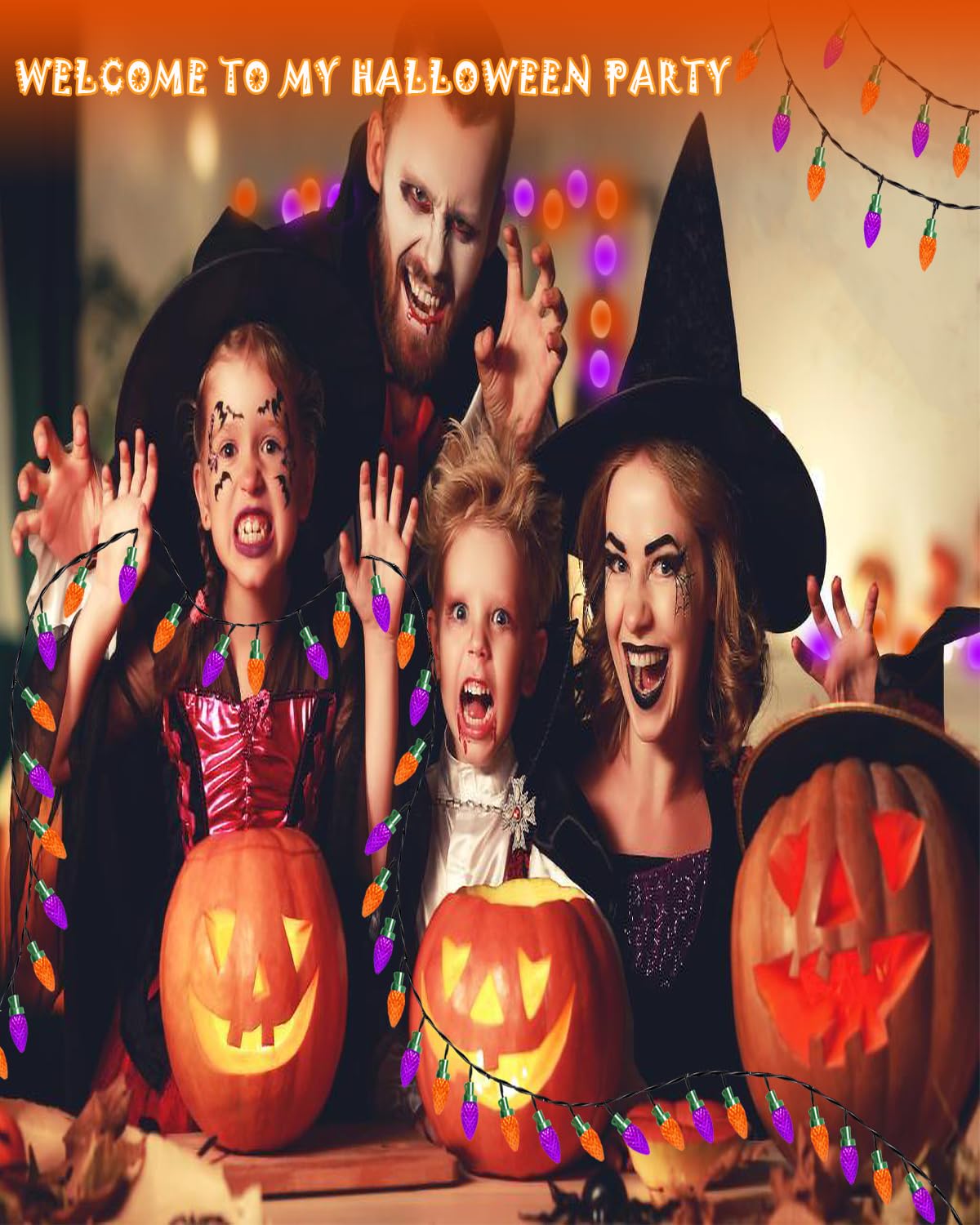 ITICdecor Solar String Lights - 50 LED, 31 Ft, Waterproof, Purple & Orange, Plastic, Model SL-Strawberry-50L-Halloween