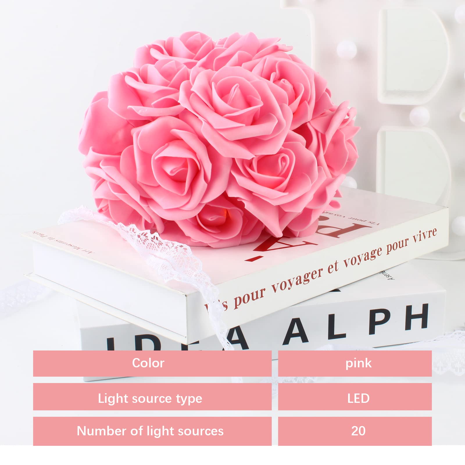 Vipmoon Pink Rose String Lights, Fairy Lights For Bedroom Battery Operated Led Flower Lights, Romantic Led Rose Lights For Mother'S Day Birthday Party Proposal Christmas Decor 20 Led 2M/6.65Ft