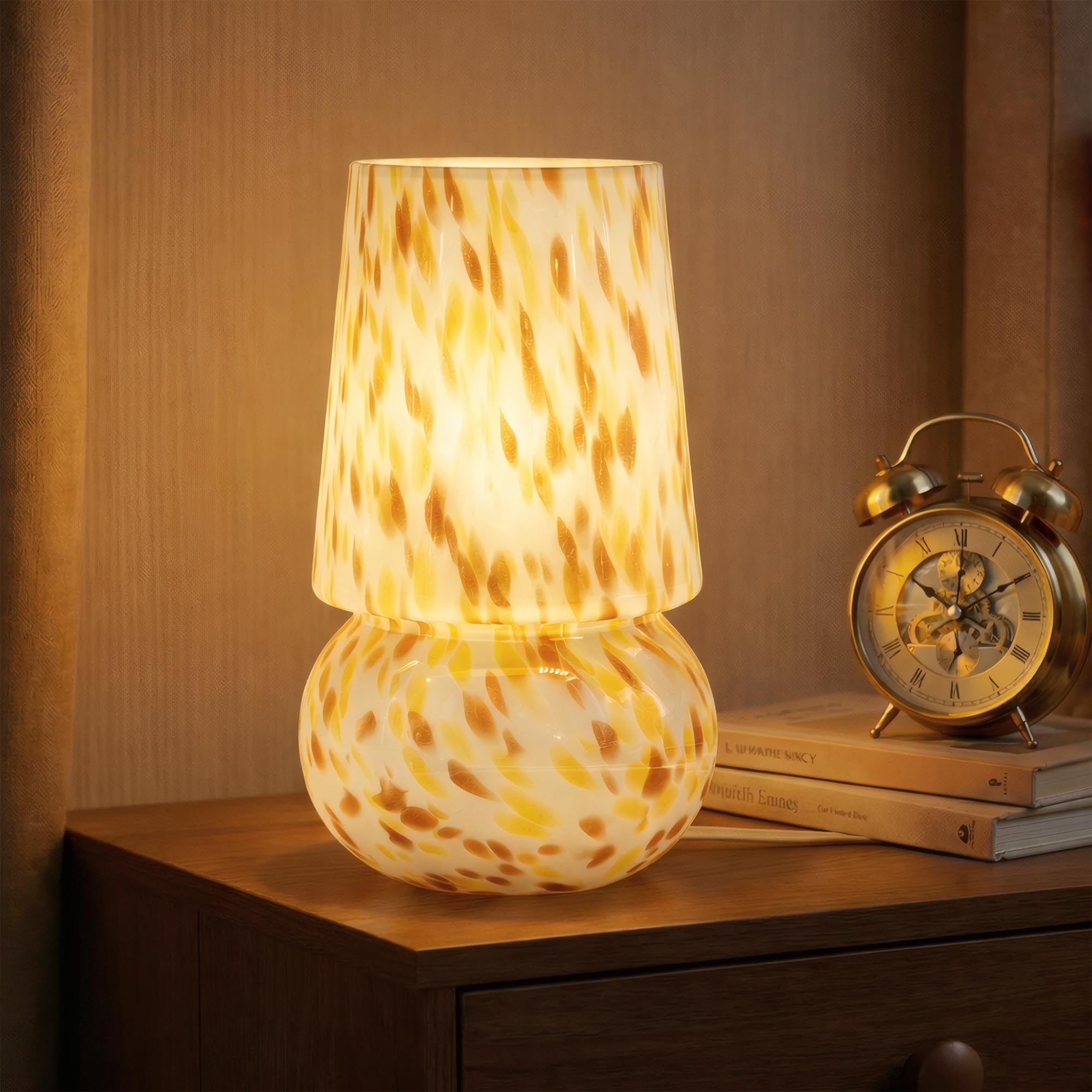 9.8 Inch Mushroom Table Lamp  UL Listed Dimmable Small Desk Bedside Lamp with Woven Beige Cord  Handcrafted Pattern  Murano Home Decor for Bedroom  Living Room  Entryway  Cream Gold  No Bulb Included