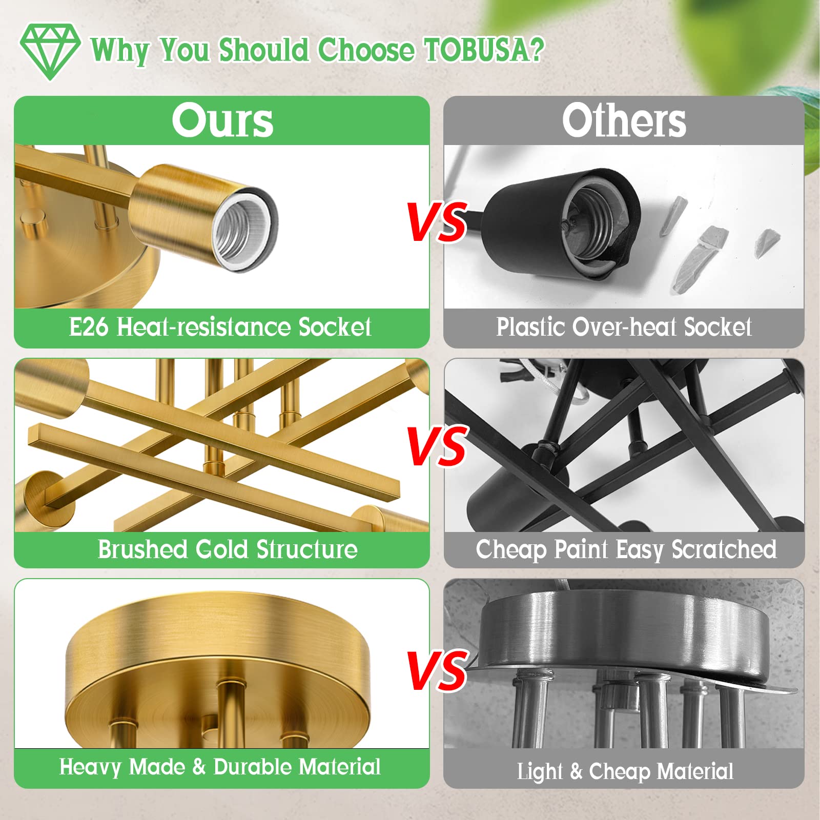 Gold Semi Flush Mount Ceiling Light Fixture, 4-Light Modern Industrial Sputnik Chandelier Light Fixture, Flush Mount Ceiling Lam