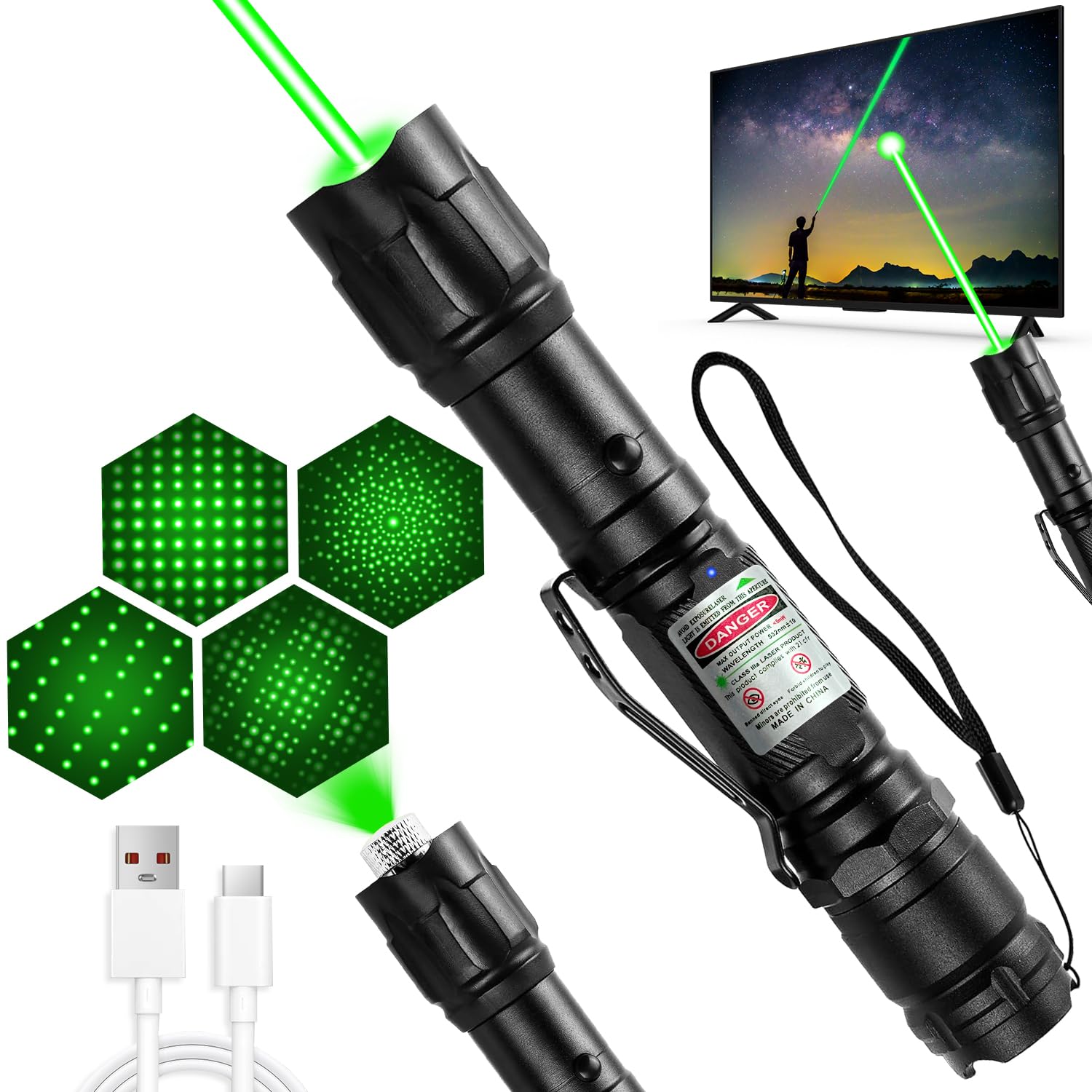 [Professional] Rechargeable Green Laser Pointer High Power Green Beam Laser Light Long Distance Range For TV/LED/LCD Screens Tac