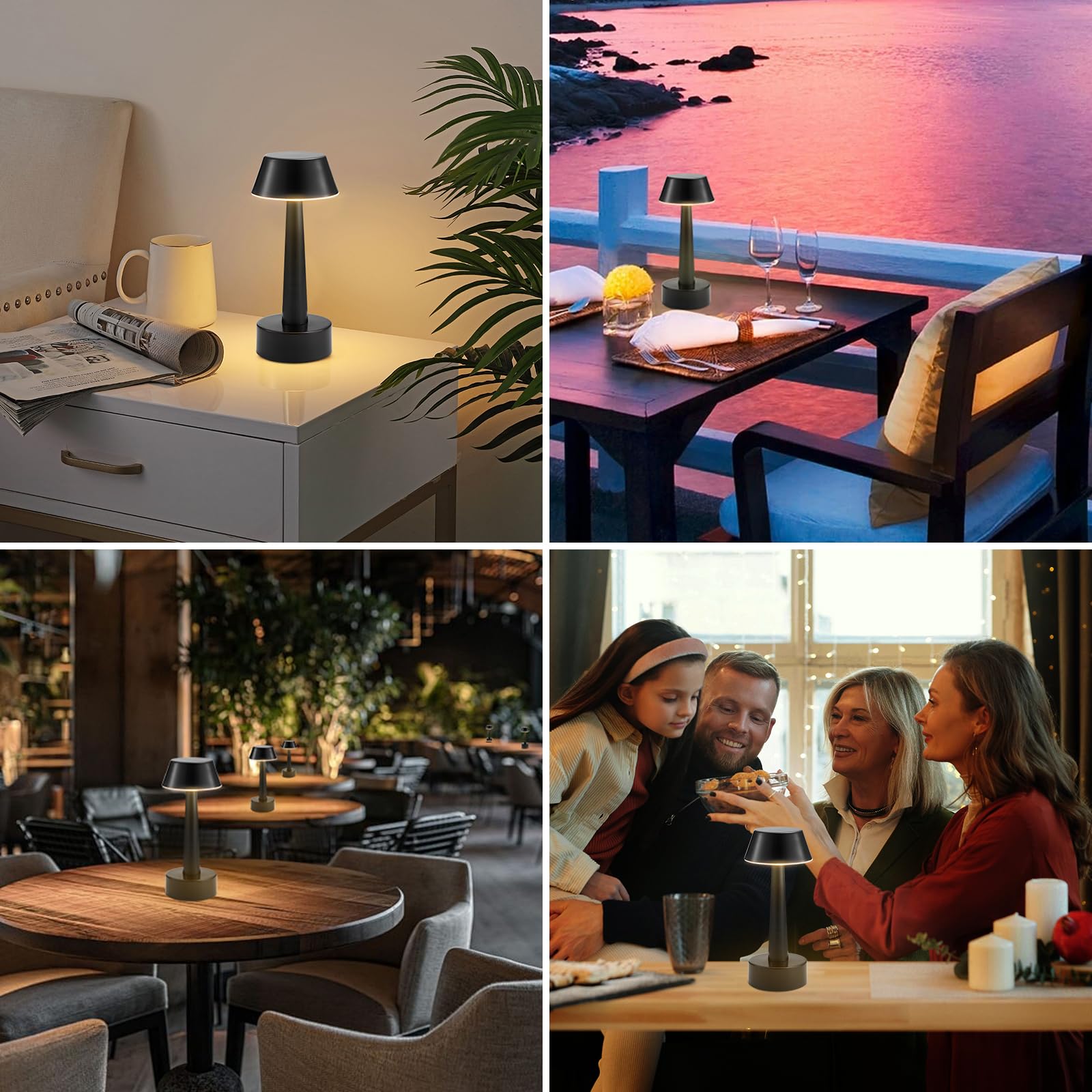 2 Pack Small Cordless Table Lamp, Battery Operated Black Lamp For Restaurant Dinner Table, Rechargeable 3-Way Dimmable Touch Lig
