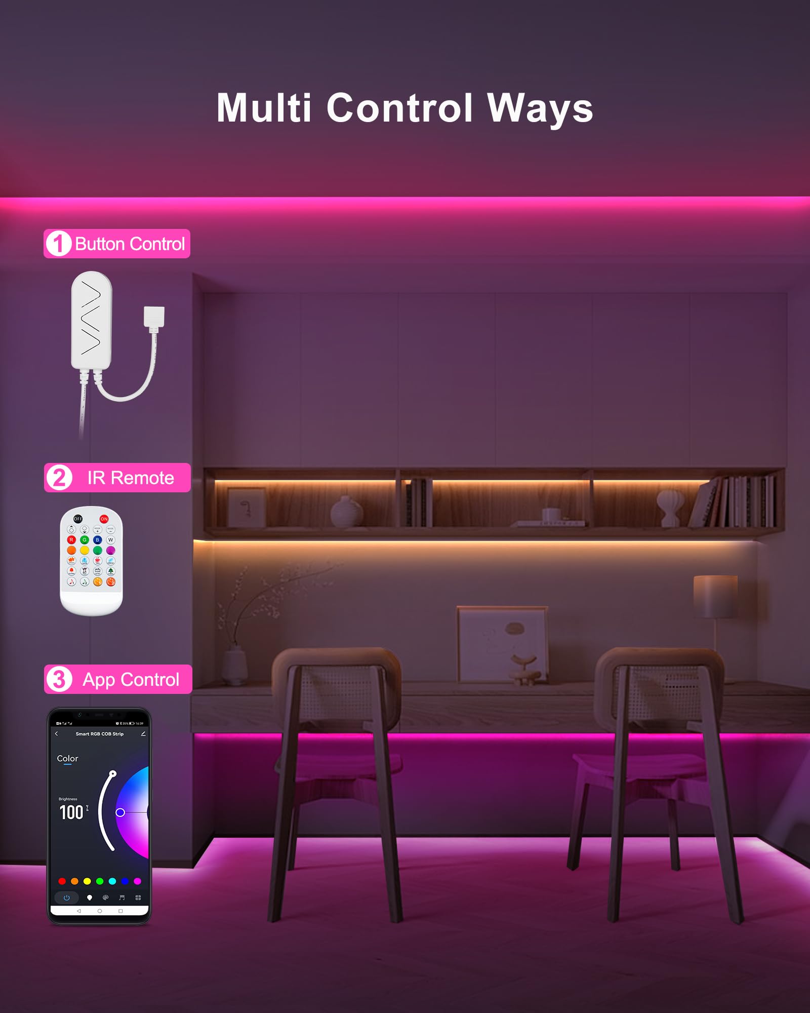 Tatazone 9.84ft Bluetooth RGB COB Led Strip Lights - Dimmable, Music Sync, Multicolor for Indoor Decor, Model LSSCOBL63020