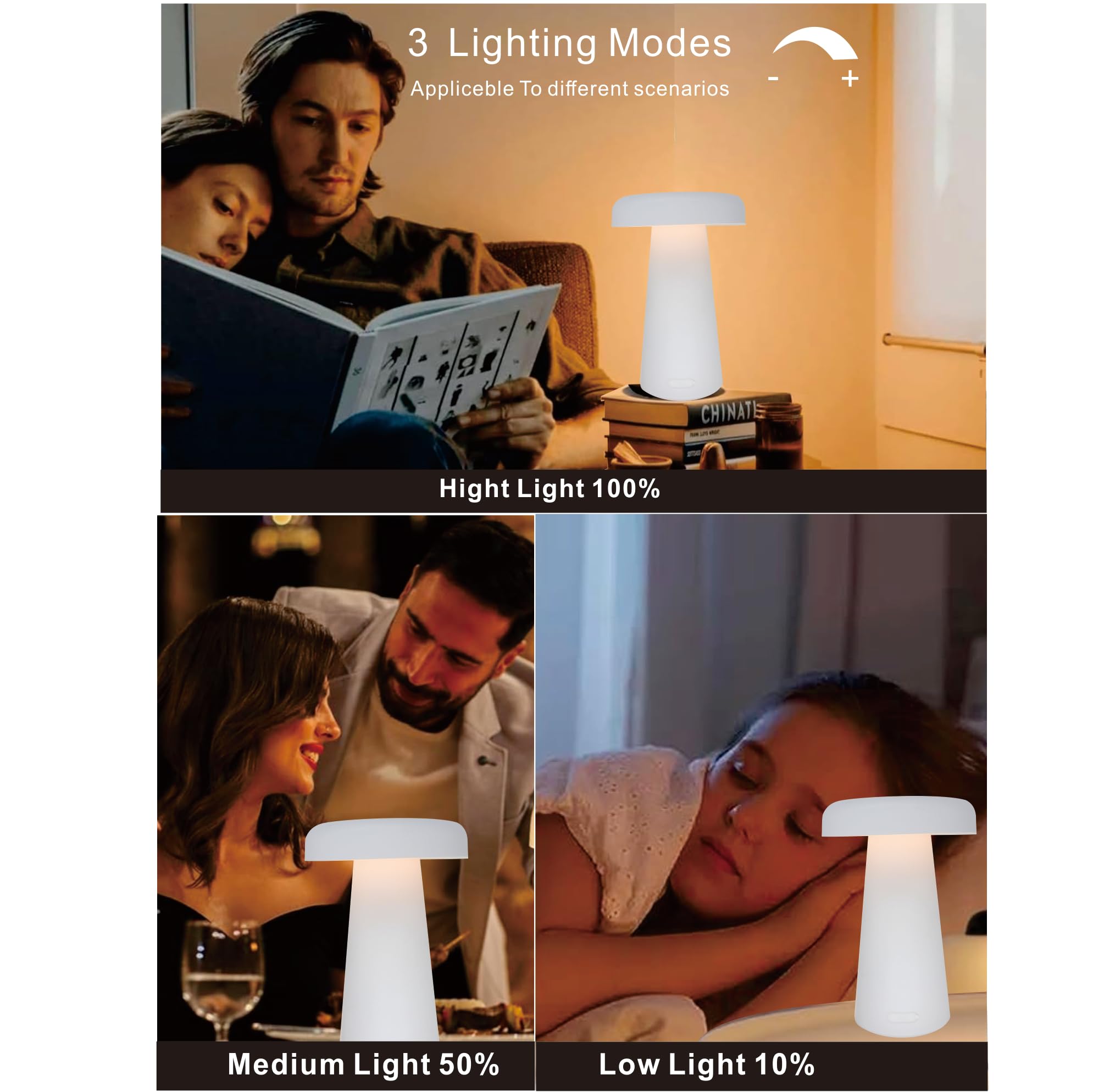 Yoniku Mini Battery Powered Table Lamp Night Light For Kids Gentle Night Light Portable And Cordless Small Tiny Night Light 3 Brightness Level Touch Lamp Cute Bedside Lamp (White Tiny, 7.2Inch)