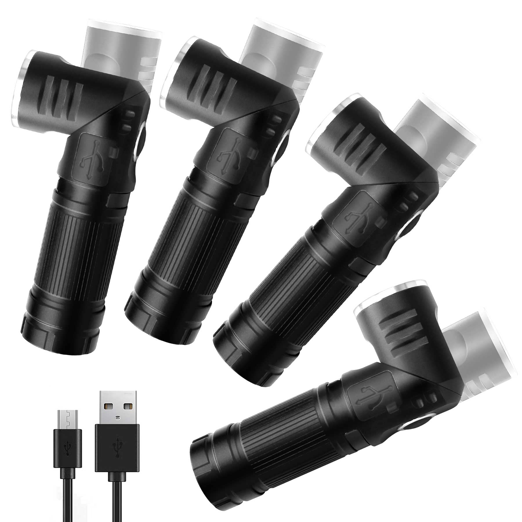 Hautmec Rechargeable Led Flashlights 500 High Lumens Super Bright Magnetic Flashlight Waterproof Mini Flashlight 3 Modes Handheld Small Flashlights Powerful For Camping, Outdoor, Hiking(4 Pack)