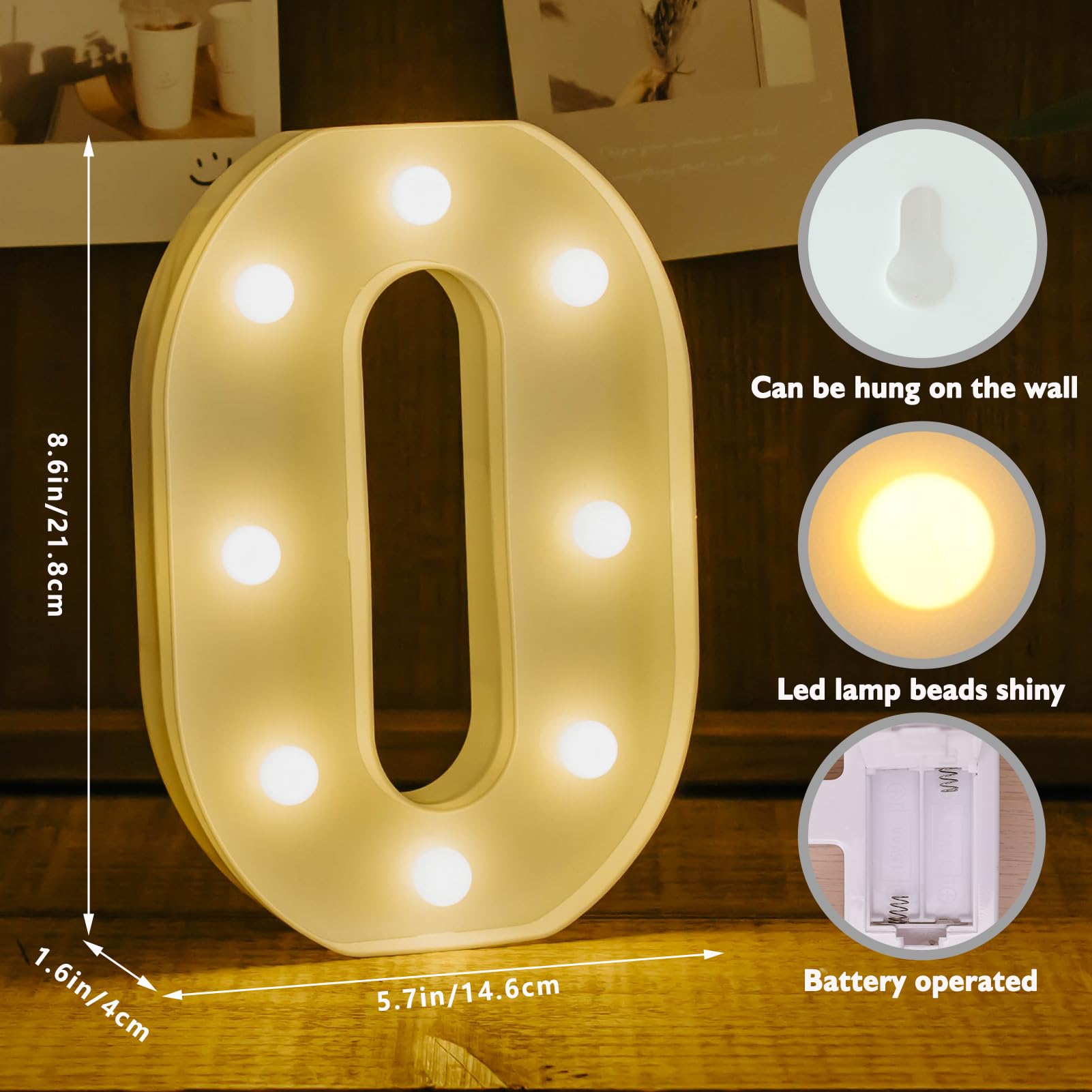 IFDGCTK Light Up Letters - LED Decorative Marquee Letter O, Warm Light, Battery Powered, Acrylic Home Decor for Parties and Bars