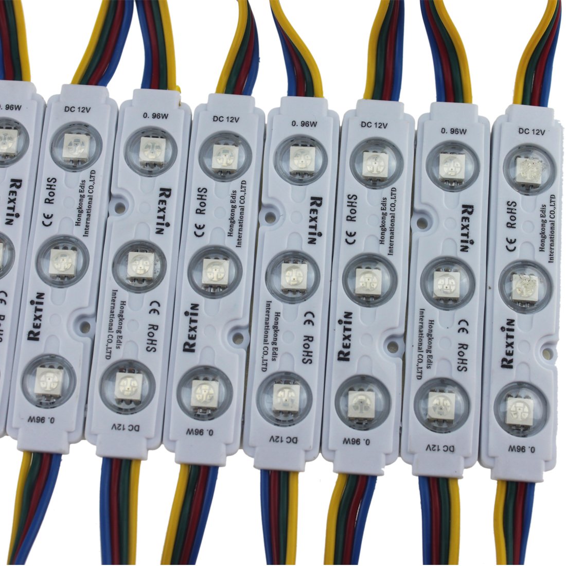 REXTiN 200pcs 12V 5050 SMD 3 LED Module RGB Color Changing Lights Lamp for Home Garden Xmas Wedding Party Decoration Letter Desi
