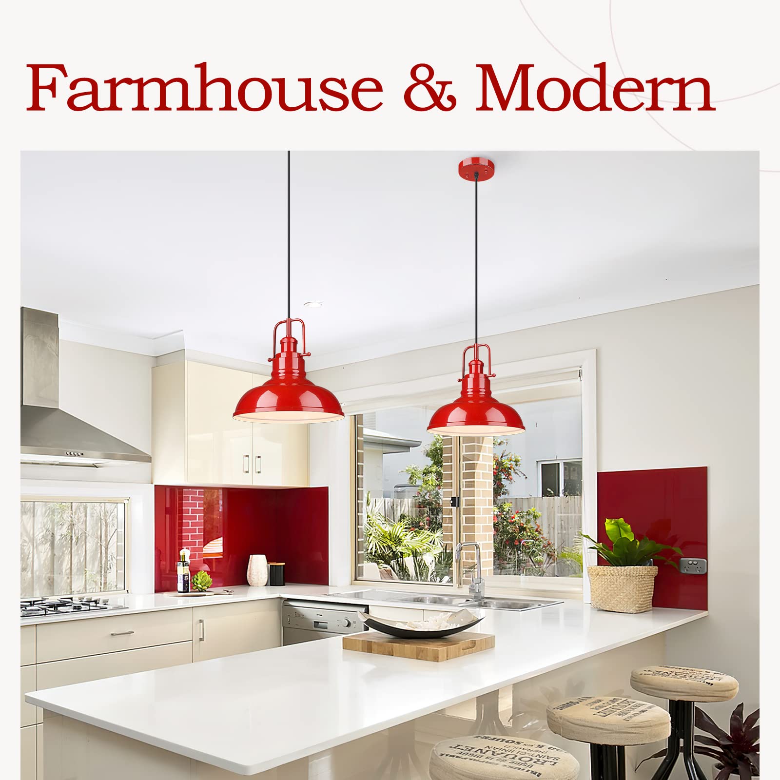 zeyu Modern Dome Pendant Light, 1-Light Metal Fixture, Medium Size, Red Finish, Model 016-1 RED