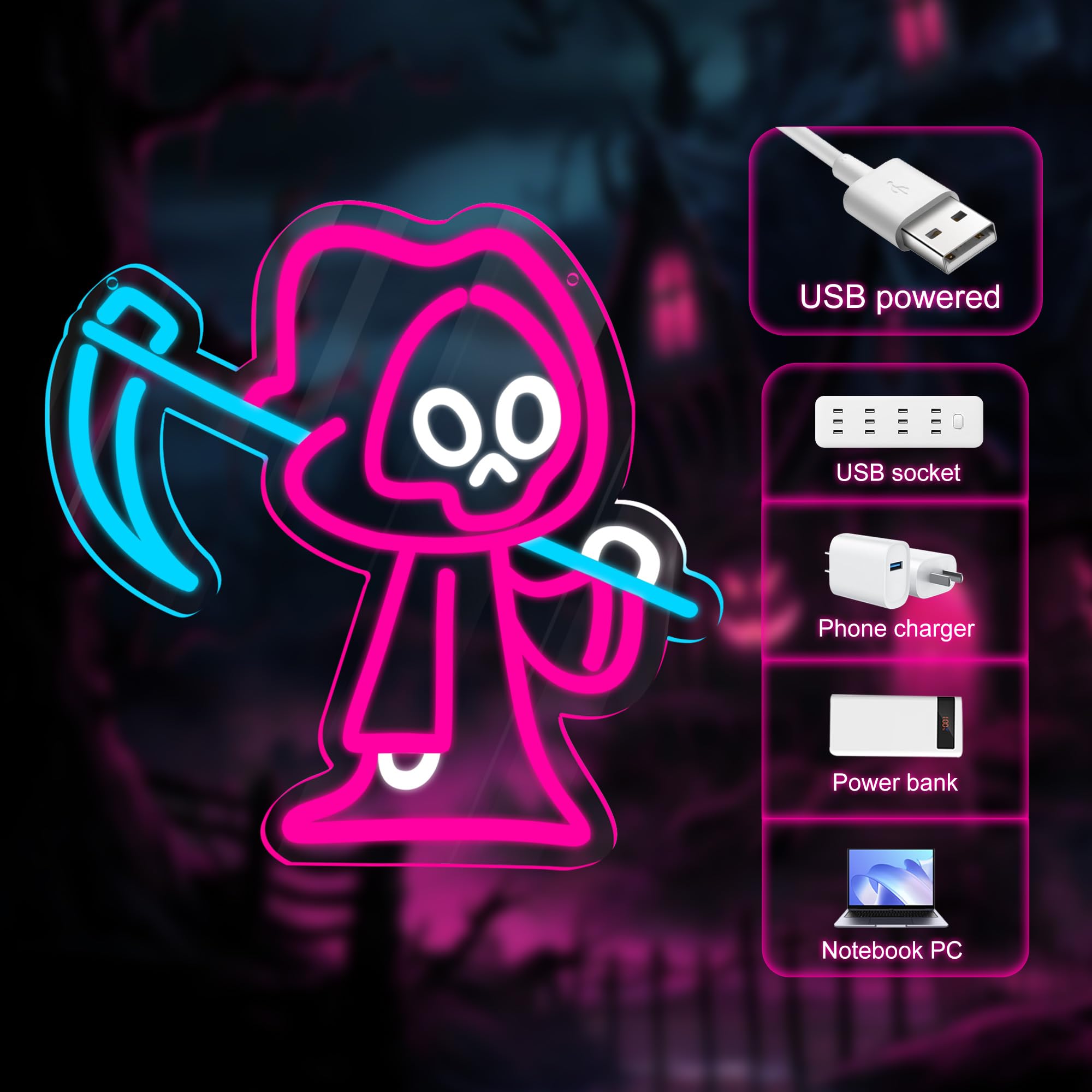 Innovtools Halloween Ghost Neon Sign  Led Grim Reaper Neon Signs For Wall Decor  Dimmable Ghost Shape Neon Light Spooky Halloween Decorations Light Up Sign For Bedroom  Porch Front Door  Kids Gifts (Ghost)