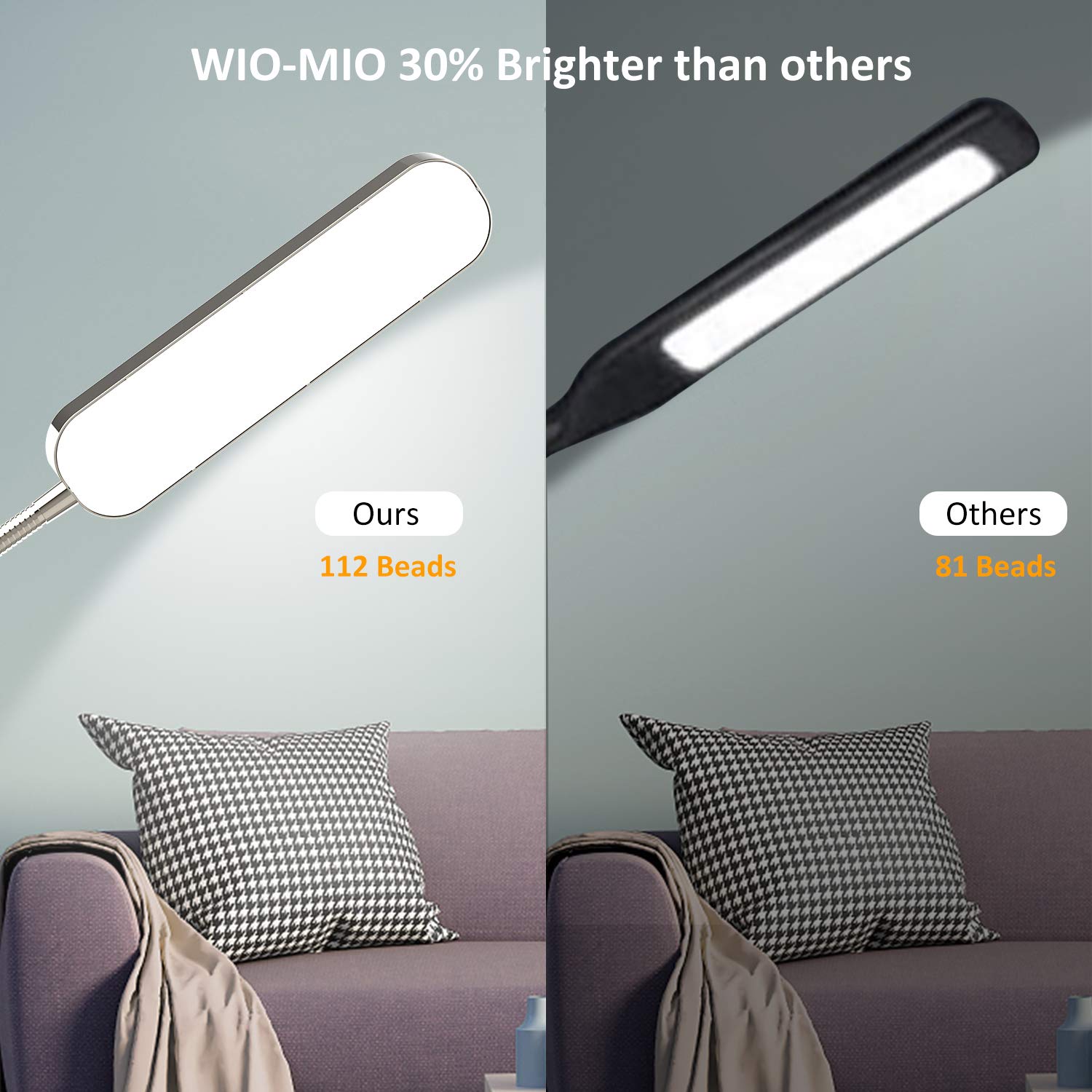 Wio-Mio Led Floor Lamp With 4 Color Temperature And Stepless Dimmer, Remote And Touch Control Floor Lamp, Adjustable Gooseneck S
