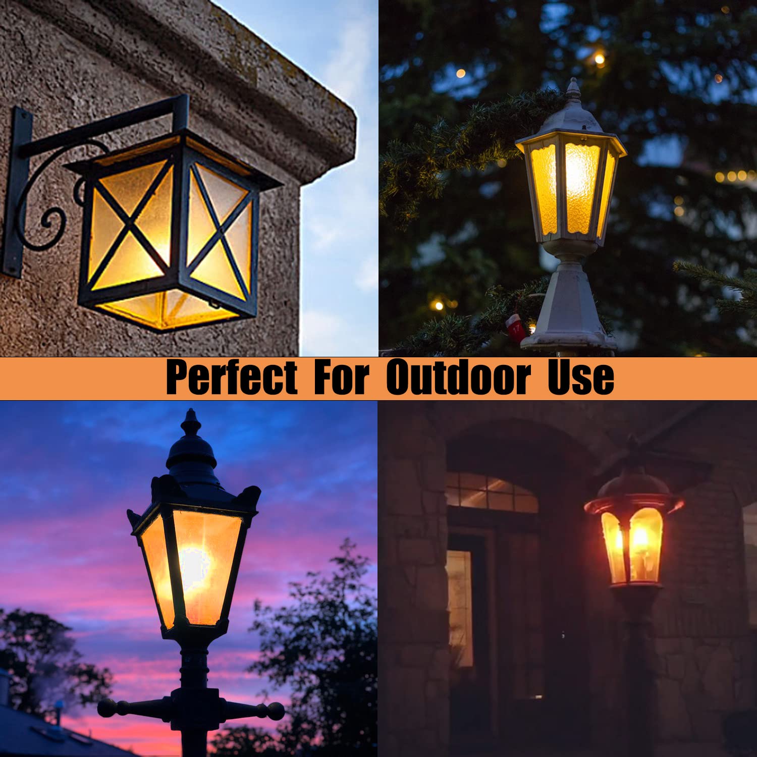 Venforze E12 LED Candelabra Flame Light Bulbs, 1800K Warm White, 2 Count, Outdoor Use, Orange Color, Model VEN-001