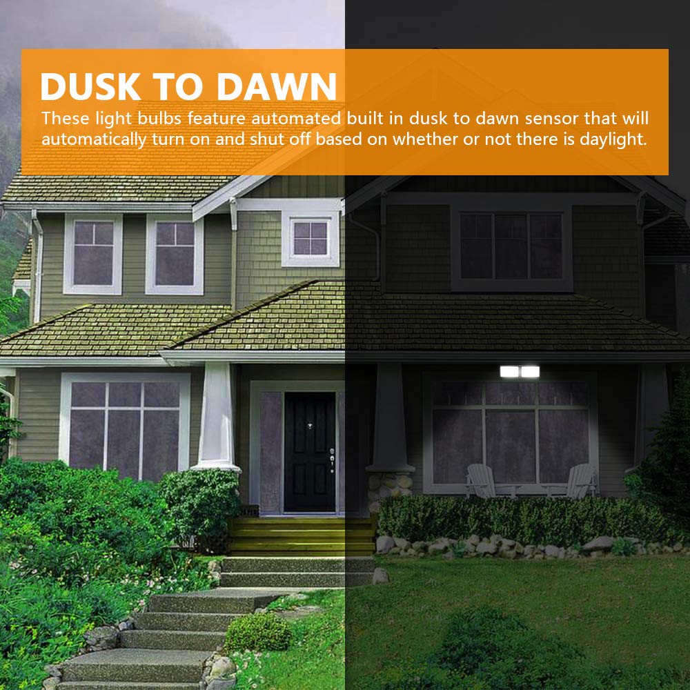 FAGUANGAO Dusk to Dawn LED Security Light, 18W Waterproof Flood Light, 1600lm, Adjustable 2 Heads, Black, 1 Pack