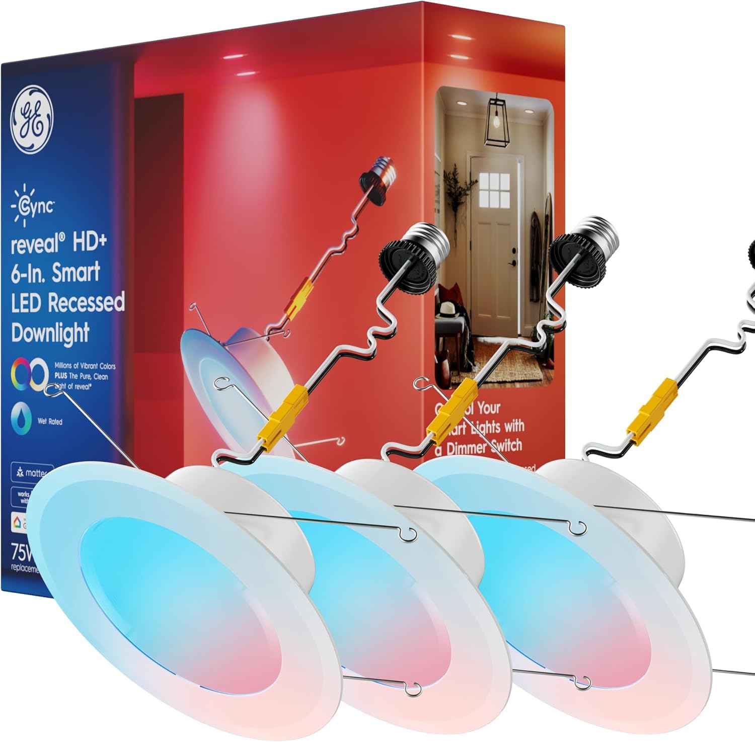GE Cync Reveal HD+ Smart LED Recessed Downlight Fixture, Color Changing LED Light, Works with Alexa and Google Home, Matter Comp