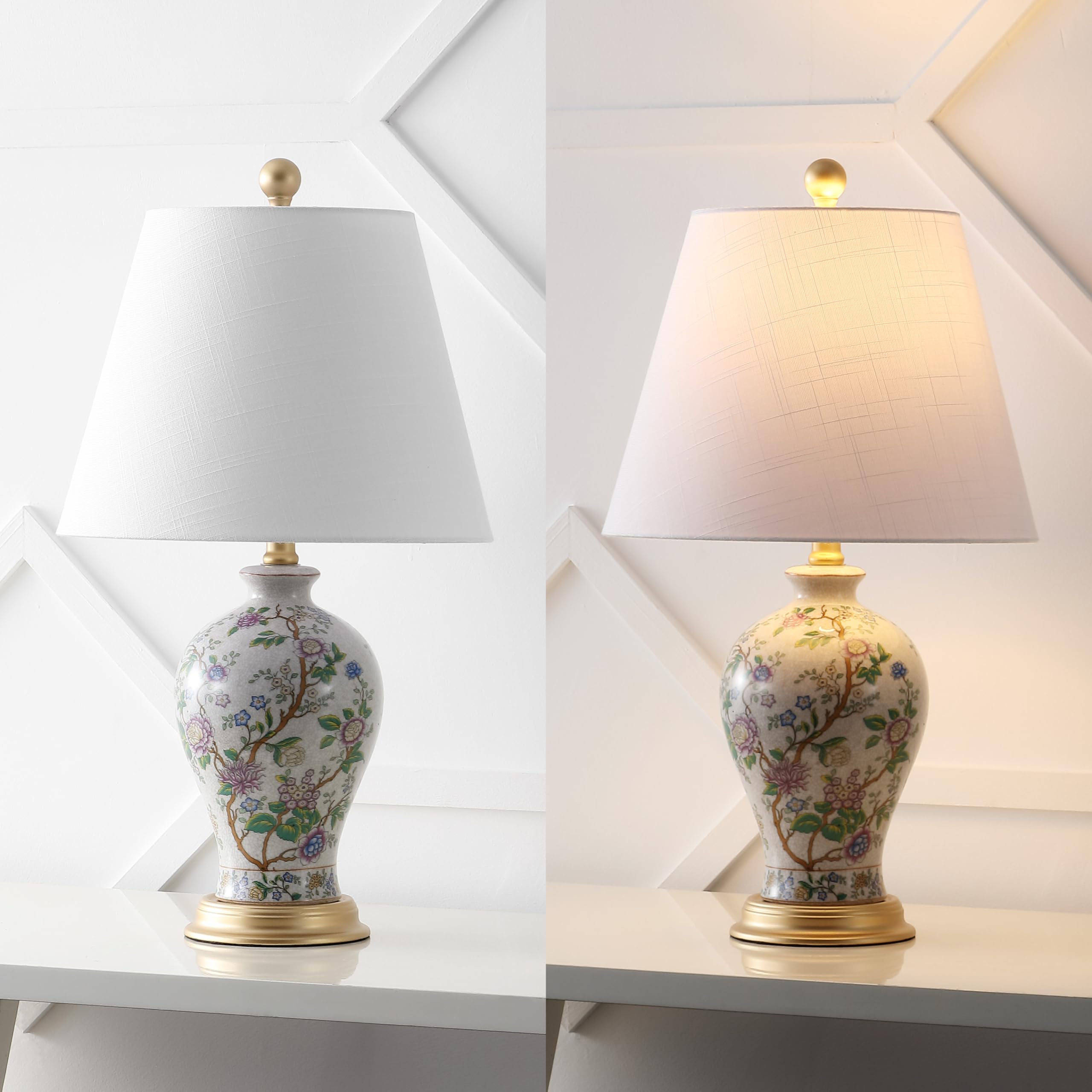 Jonathan Y Grace 24 Floral Led Table Lamp, Multicolor Ceramic, Model Jyl3009A For Bedroom, Living Room, Office