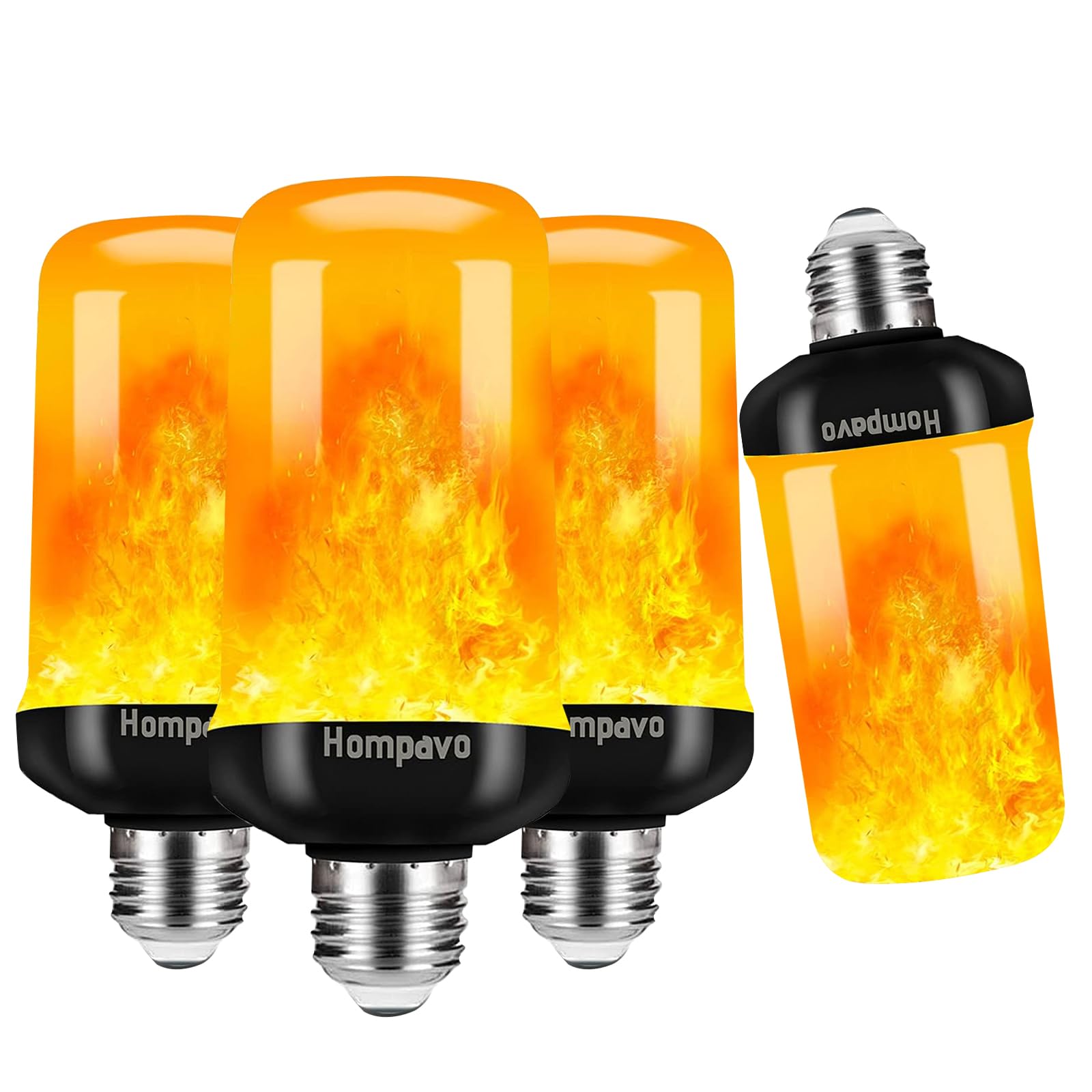 Hompavo LED Flame Light Bulbs, 4 Modes Flickering Effect, E26/E27 Base, 4 Pack