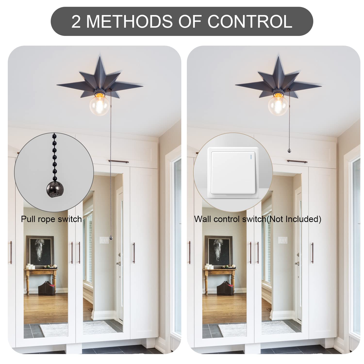 Viluxy Flush Mount Ceiling Light, Black Star Light Fixtures Ceiling With Pull Chain On/Off Switch For Hallway, Entryway, Study R