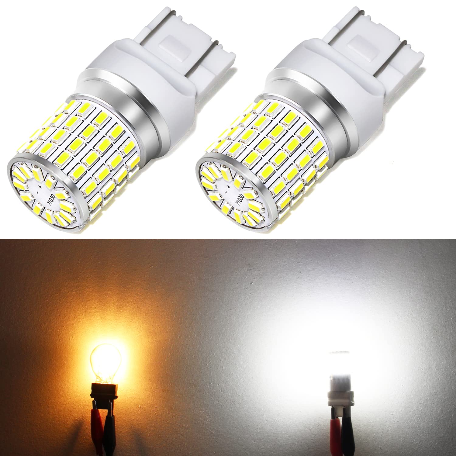 Phinlion 7440 7443 Led White Bulbs Super Bright 3014 72-Smd T20 7444 W21W Led Bulb For Back Up Reverse/Turn Signal/Brake Stop Ta