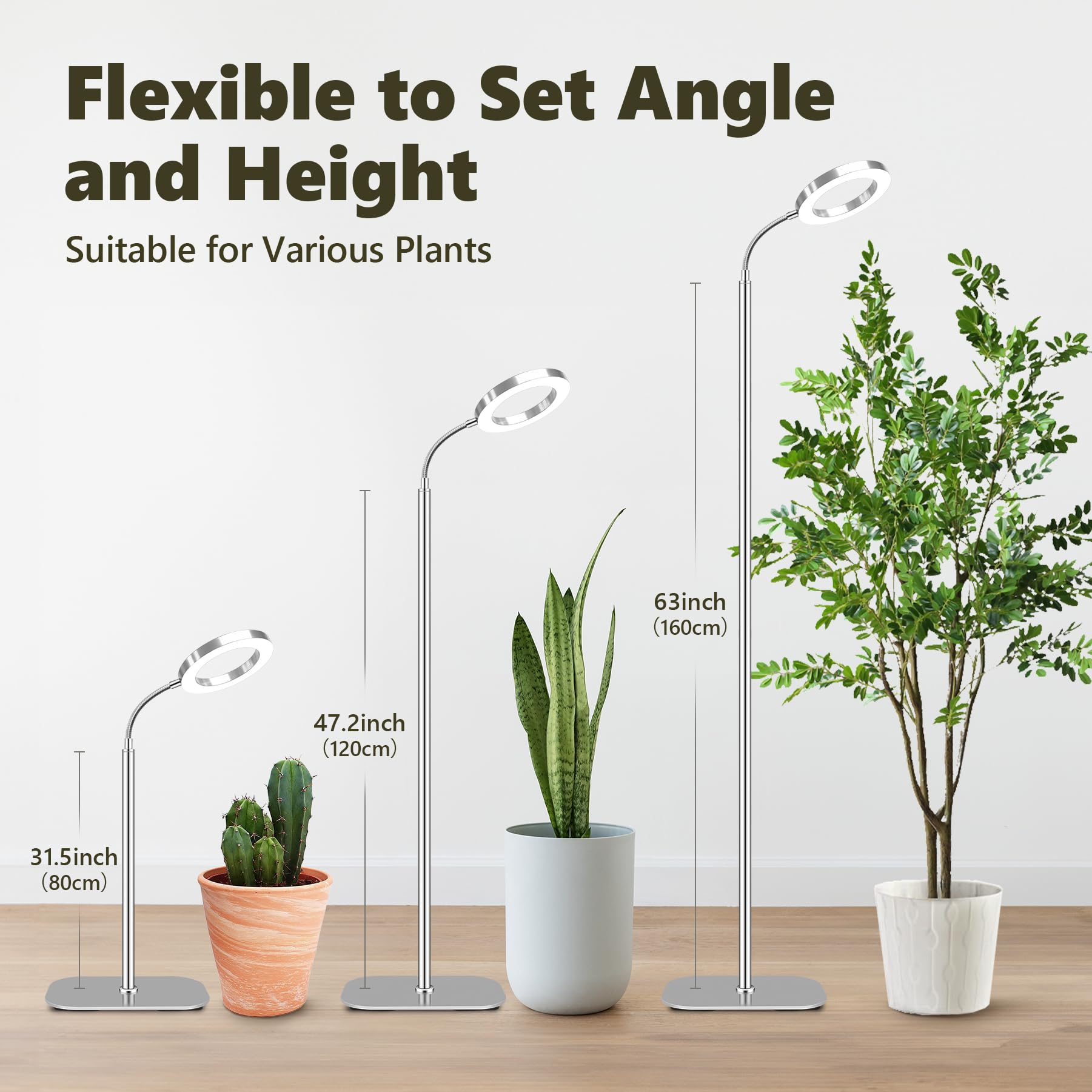 Vsoke Plant Grow Light, Grow Lights For Indoor Plants Full Spectrum, 20W Led Floor Plant Growing Lamp With Height Adjustable Stand, Off Timer 3/9/12H, 10 Dimmable Brightness For Small Large Plants