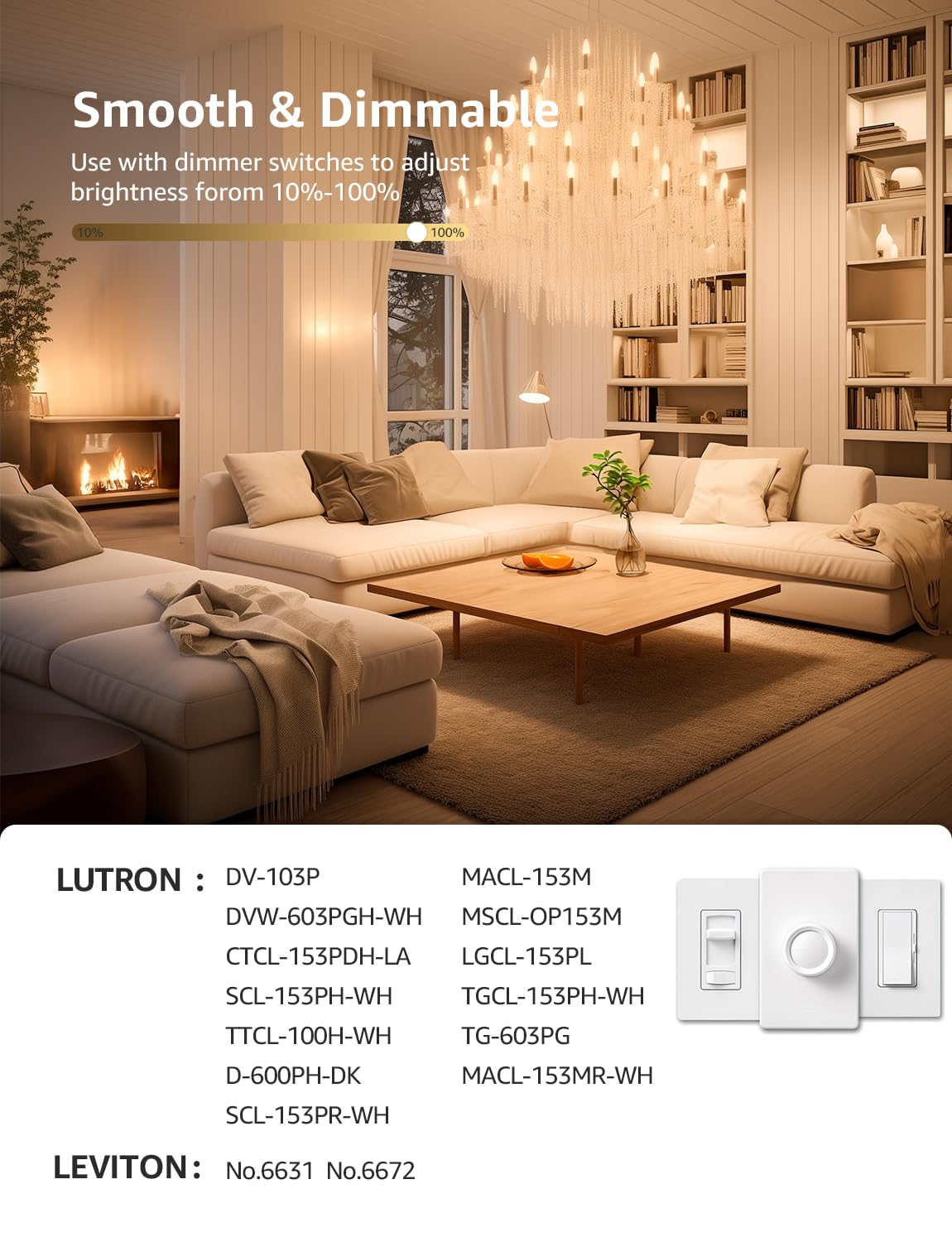 Lepro E12 LED Bulbs, Dimmable 5.5W (60W Equivalent), 500 Lumen, 2700K Warm White, 6 Pack Chandelier Candle Light Bul