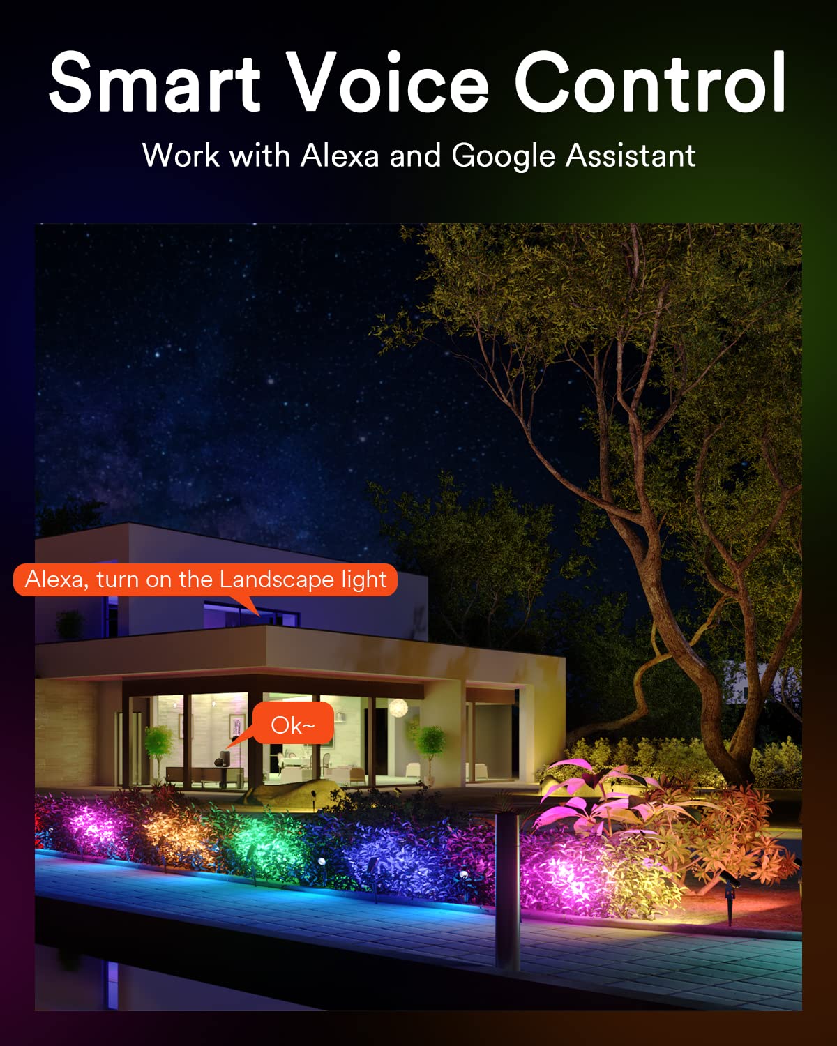 Lumary 56Ft Smart Landscape Lights, Waterproof Color Changing Spotlights, Wifi & Alexa Control