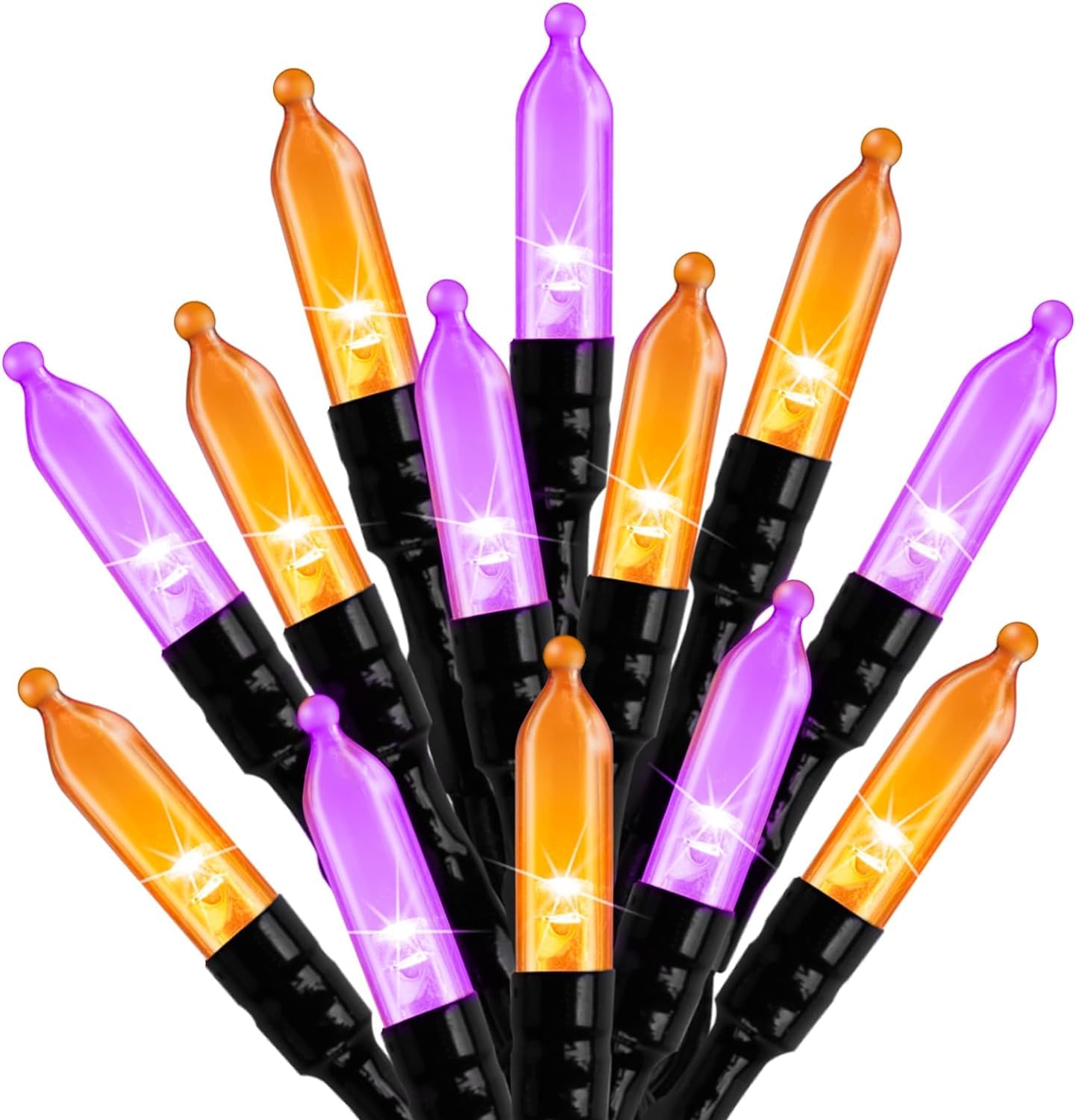 Outdoor Holloween Lights, 33Feet 100 LED Christmas Lights with 8 Lighting Modes, Waterproof Mini String Lights Plug in for Garden Patio Party Wedding Christmas Xmas Tree Lighting Decor, Orange Purple