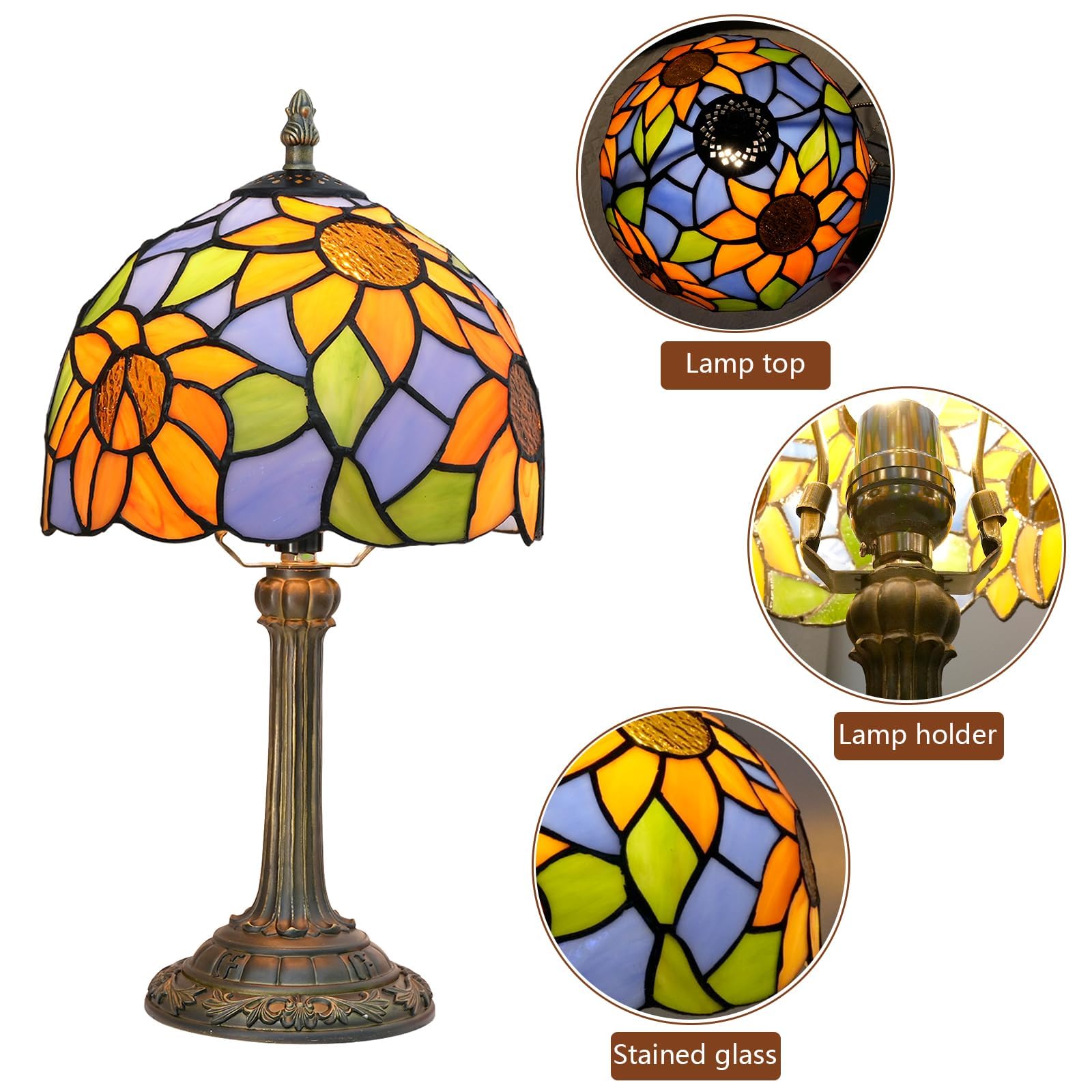 Wecrejoni Tiffany Lamp Bedside Table Lamp-Nightstand Stained Glass Lamp For Bedroom Dorm Living Kitchen  Aesthetic Cute Home Decor Gift (Blue Background Sunflower)