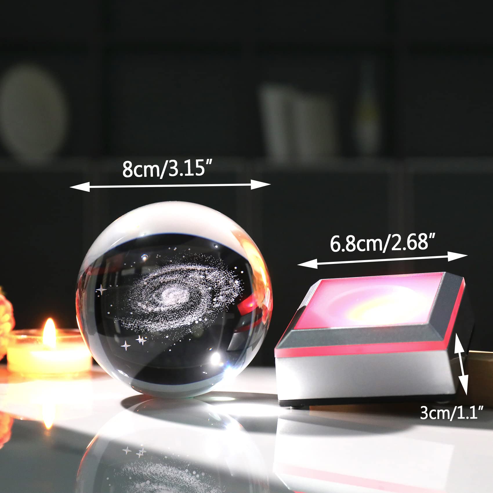 Ornalrist 3.15 Inch 3D Galaxy Planet Glass Ball With Light Lamp Astronomy Gifts Ideas For Boyfriends Kids, Science Space Universe Art Model Home Decor