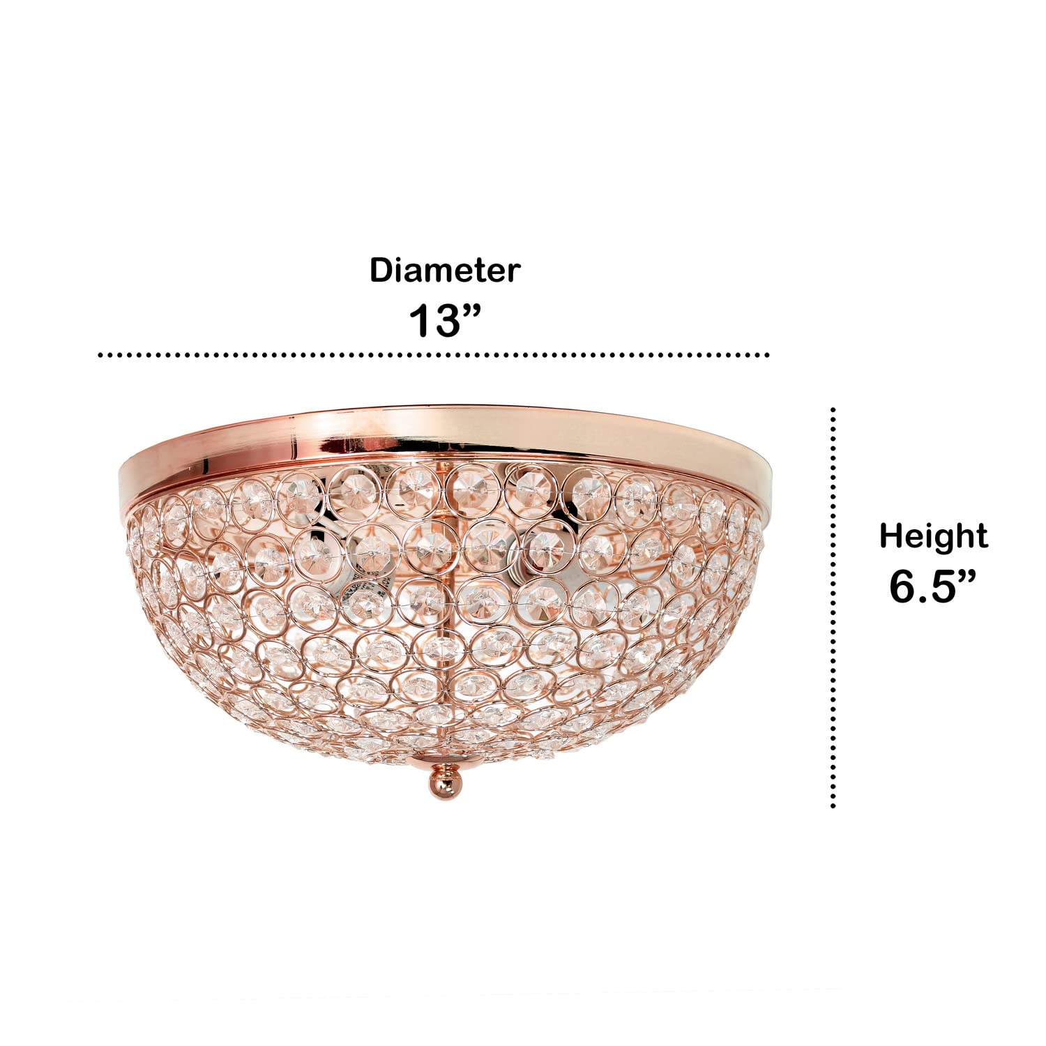 LALIA HOME Crystal Glam Ceiling Flush Mount Light, 2 Light, Rose Gold, 13x13x6.5 inches, Model LHM-2000-RG
