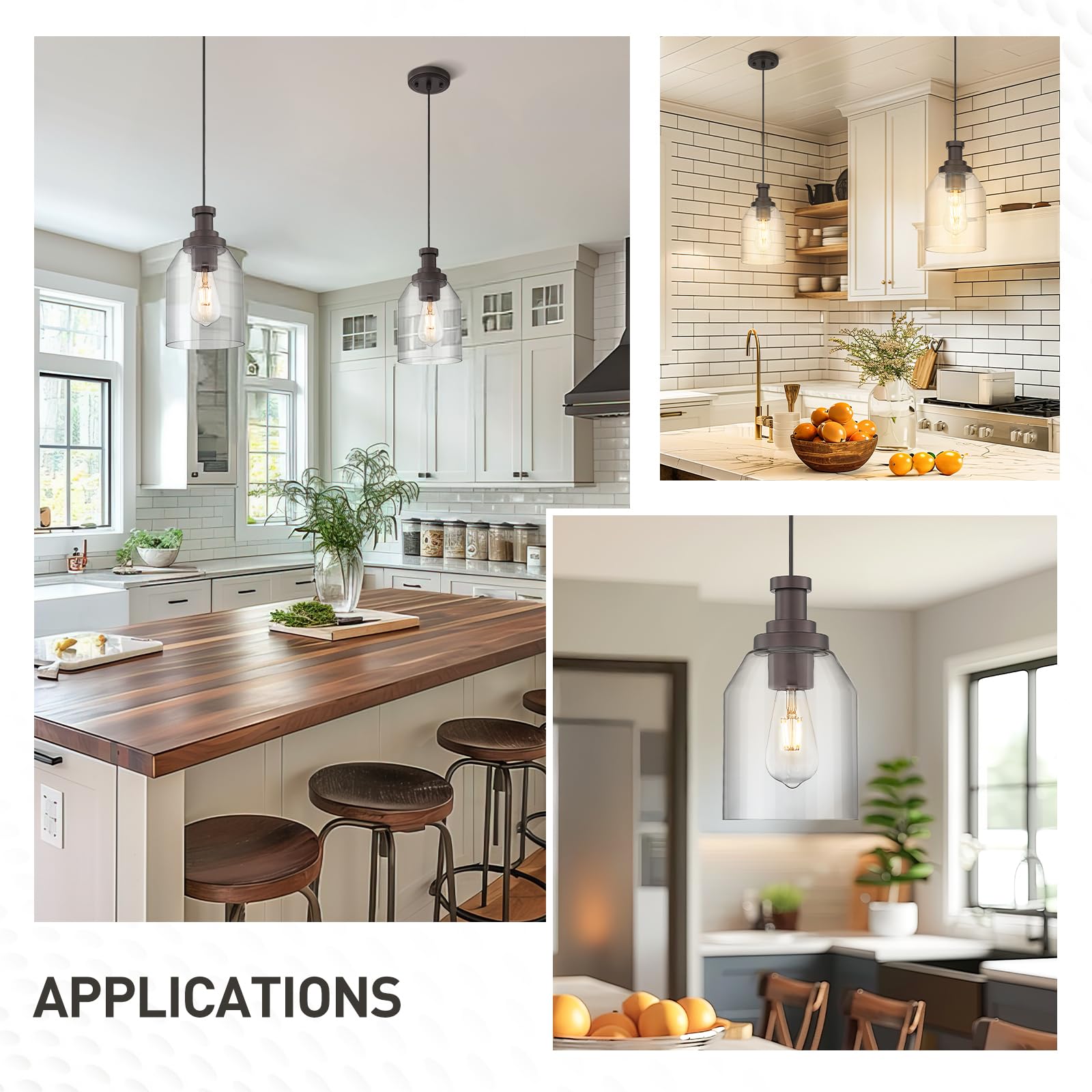 Zeyu 1-Light Pendant Light Fixtures For Kitchen Bedroom, Farmhouse Hanging Pendant Light, Clear Glass Shade, Oil Rubbed Bronze F