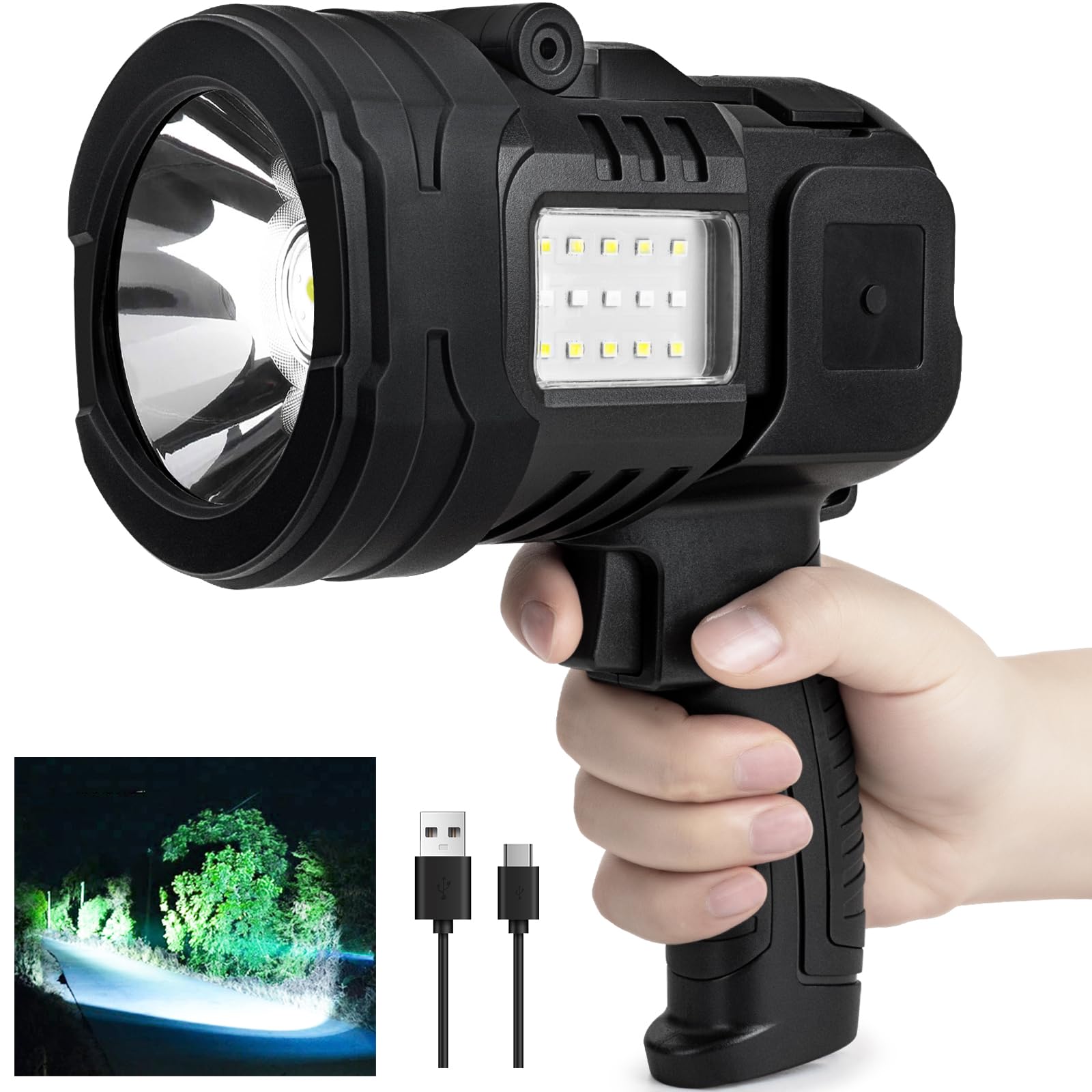 Lylting Rechargeable Spotlight Flashlight, 1,000,000 Lumens Super Bright Spotlight Outdoor with Cob Light & USB Output, Lightwei