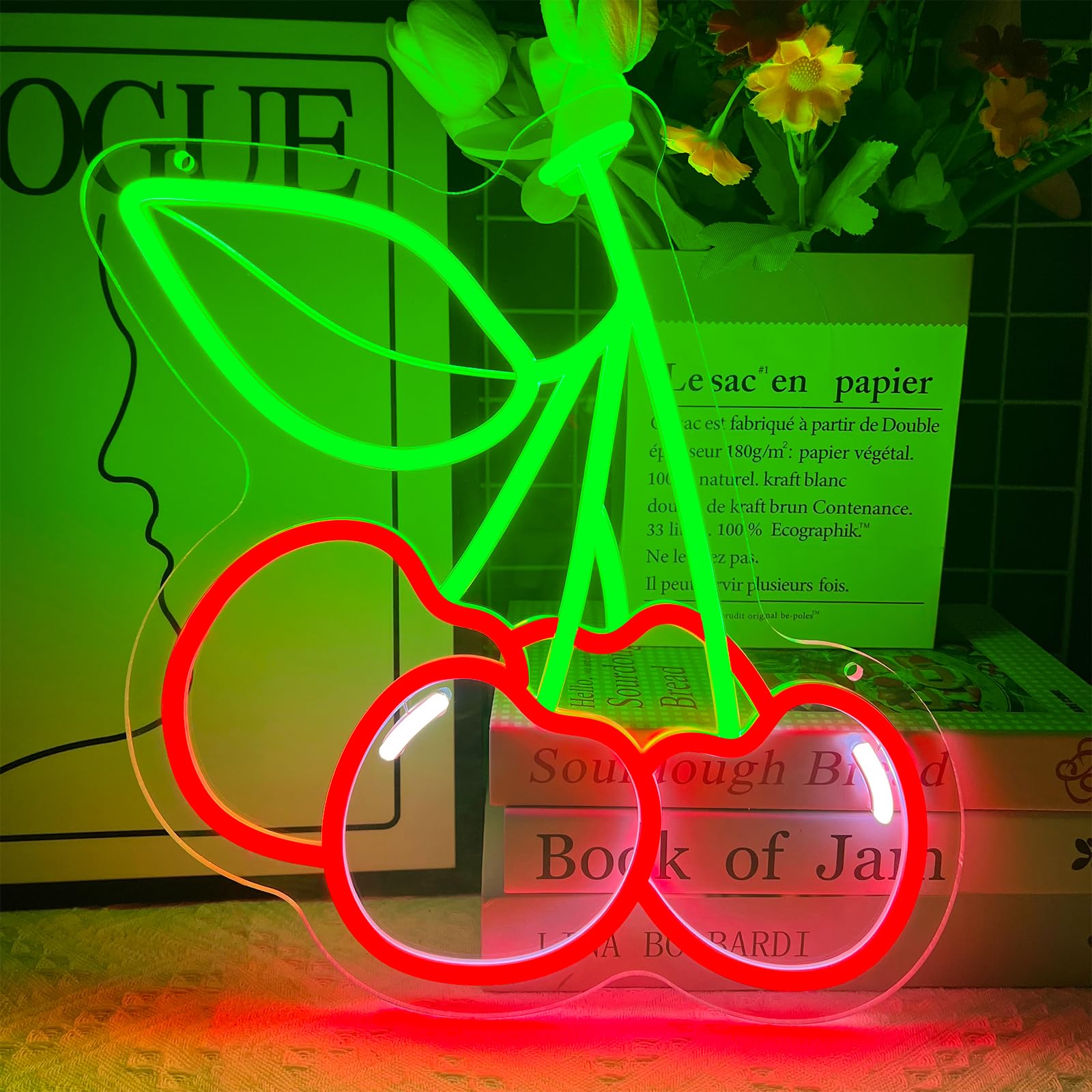 BerniceKelly LED Neon Sign - Cherry Design, Dimmable, USB Powered, 12.6inx13.3in, Red Cherries, Model A for Room Decor and Parties