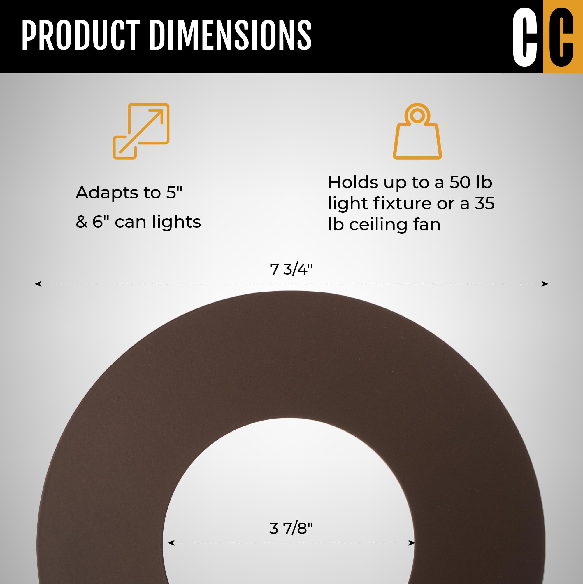 The Can Converter - R56, Recessed Can Light Conversion Kit, For Ceiling Light Fixture, Pendant Light, Hanging Light, Ceiling Fan, With 7’¾ Inch Flat, Steel, Ceiling Medallion, Oil-Rubbed Bronze