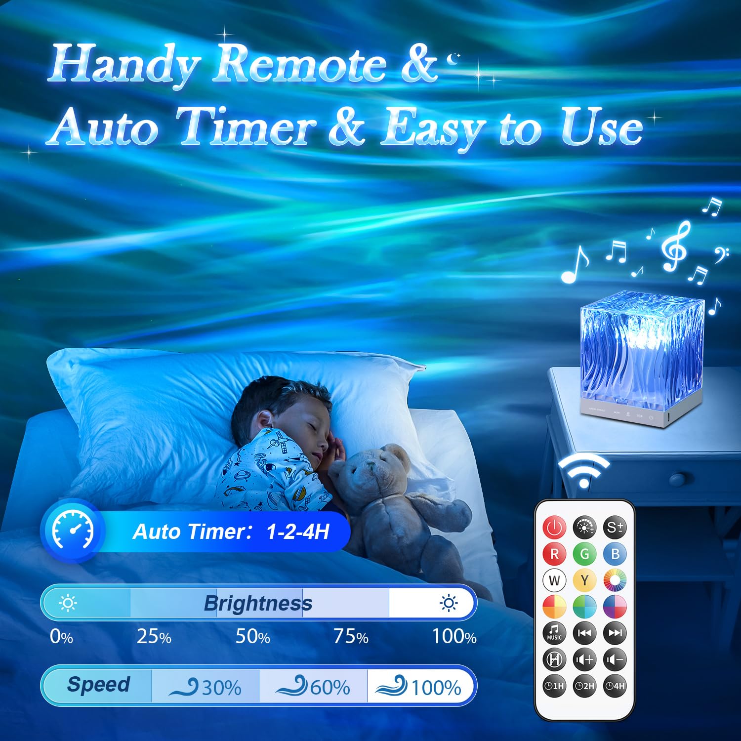 One Fire Christmas Projector with Bluetooth, Remote, 18 Colors, White Noise - Model WH-E22, Yellow
