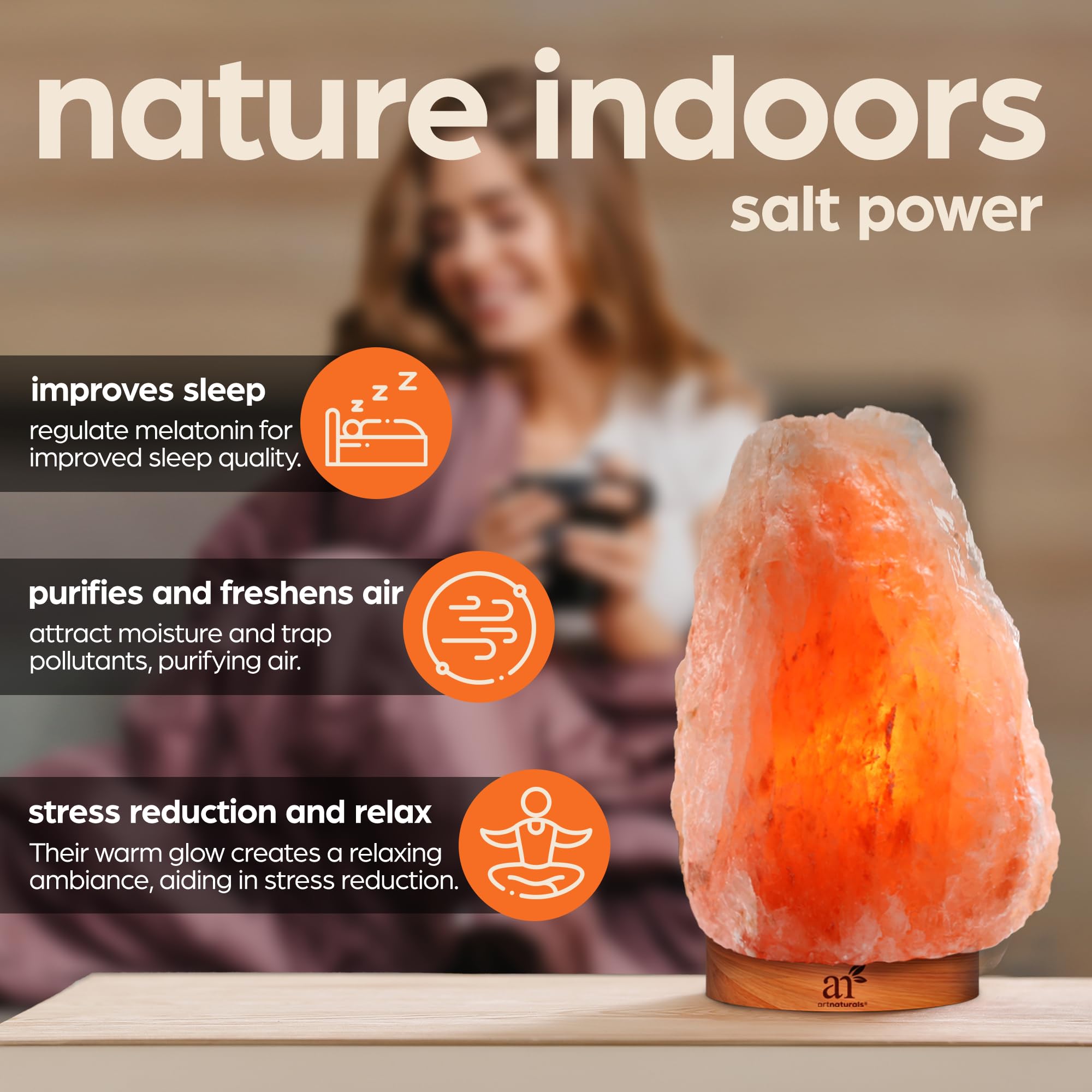 Artnaturals Himalayan Rock Salt Lamp - Natural Glow Night Light -Hand Carved Pink Crystal From Pure Salt - For Rest, Relaxation