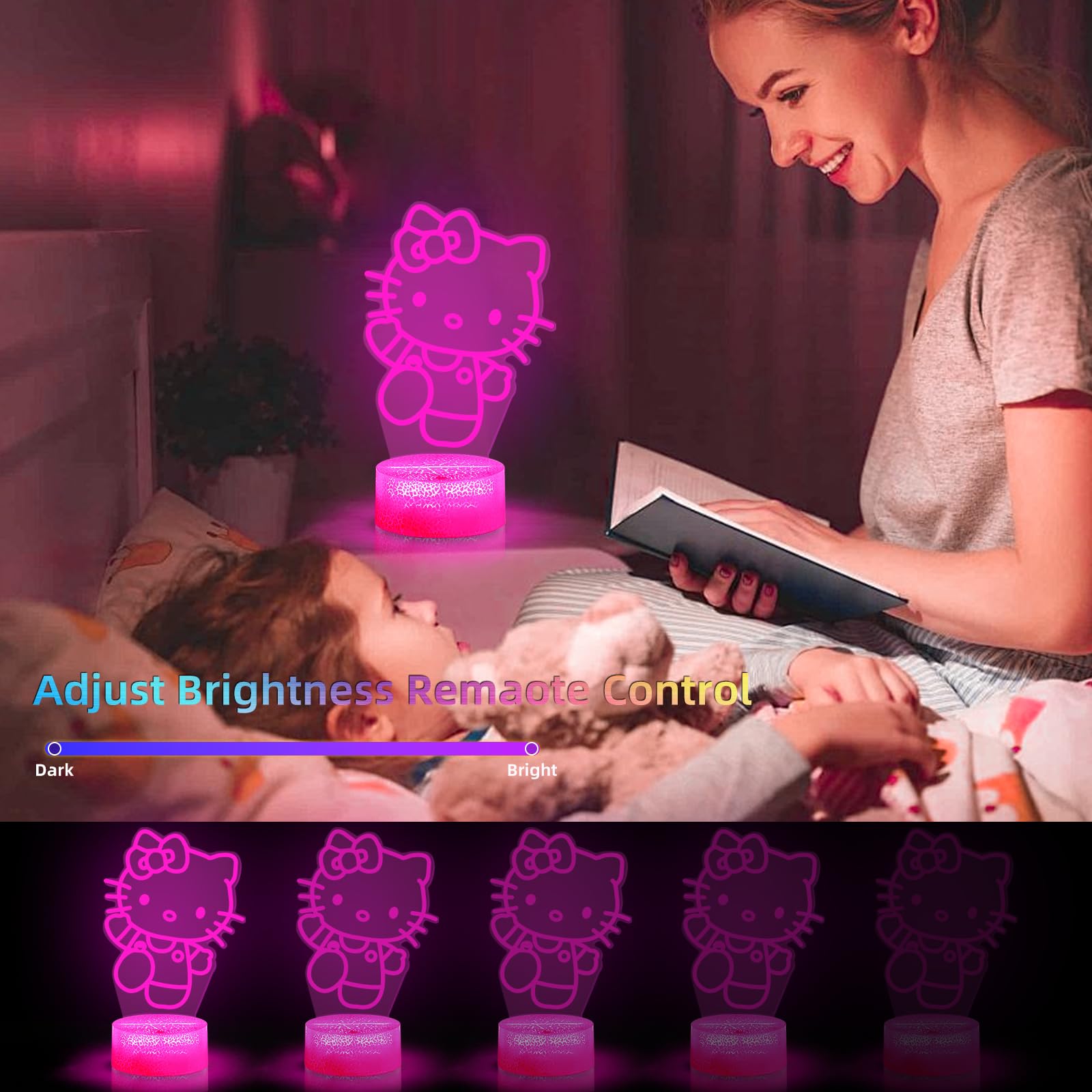 Kitty Night Light, 3D Led 16 Color Intelligent Remote Control Lamp For Christmas Gifts Children'S Room Decoration Holiday Gifts