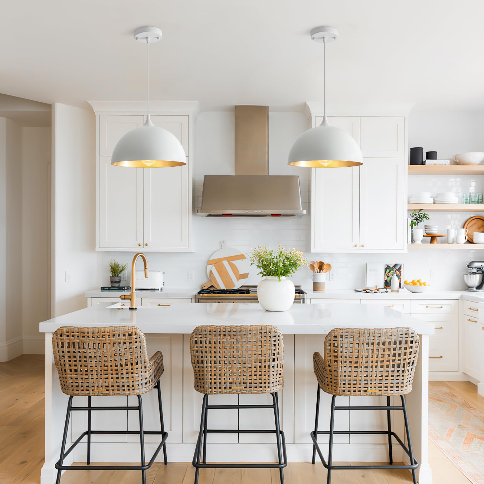 Pindodo White Pendant Light 2 Pack  11.8 Farmhouse Pendant Lights Adjustable Height  Modern Pendant Lighting For Kitchen Island Dining Room Bedroom