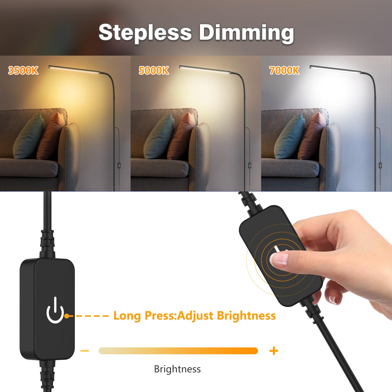 Wedeesun 15W Floor Lamp With Touch Control Adjustable Brightness 3500K-7000K 360 Gooseneck Led Floor Lamps Eye-Caring Floor Lamp