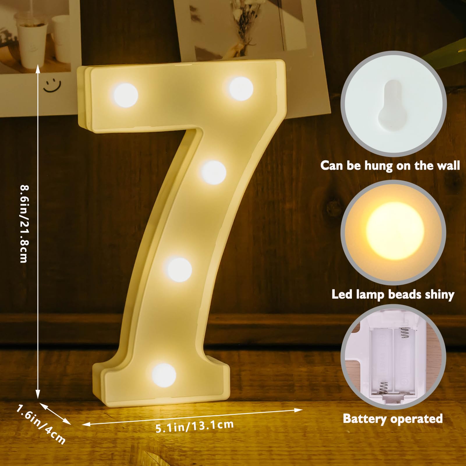 IFDGCTK Light Up Number 7, Battery Powered Decorative LED Light, Warm Light Color, Plastic Material for Home Decor and Parties