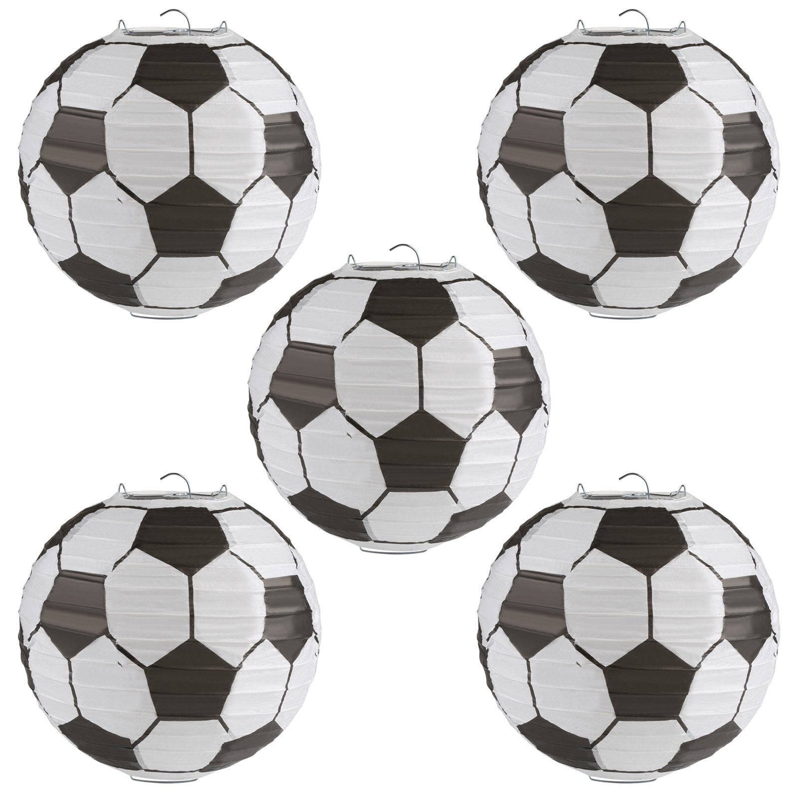 Kesoto Soccer Ball Paper Lanterns - Pack of 5, 8 Inch, Paper, Soccer Theme Birthday Party Decoration