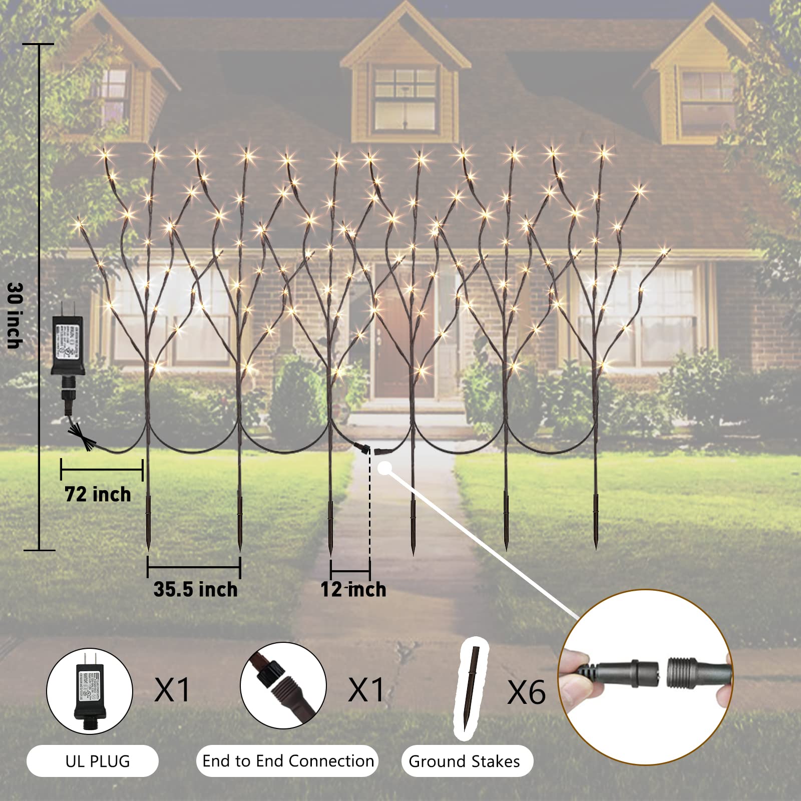 PEIDUO Lighted Willow Branches 30Inch 120 LED Twig Lights, 6PK Tree Branch Pathway Light for Holiday Xmas Decorations Indoor Out
