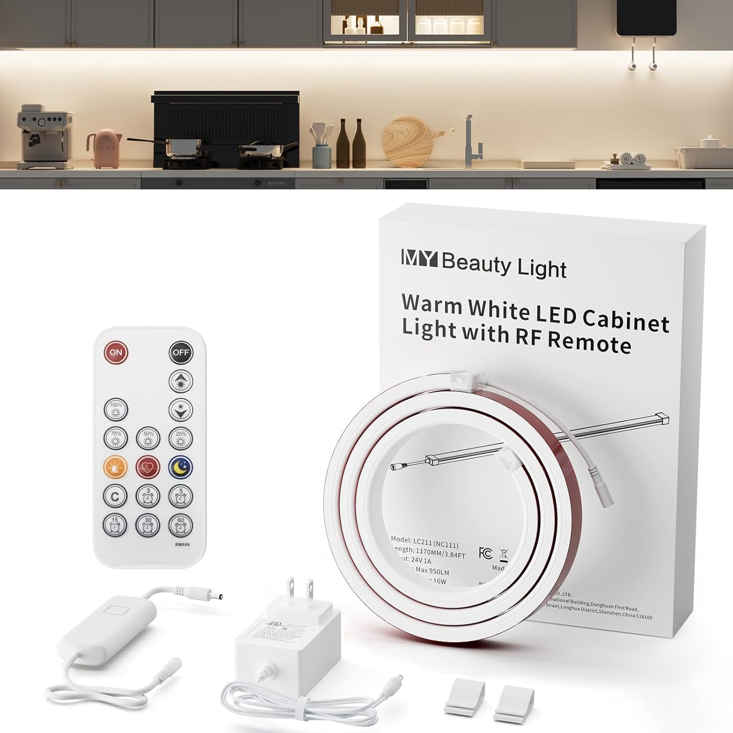 My Beauty Light Bright Silicone Led Under Cabinet Lights  3.8Ft Plug-In 4000K 950Lm Warm White Dimmable Under Cabinet Lighting Strip With Rf Remote For Kitchen  Under Counter  Bedroom  Bathroom Decor