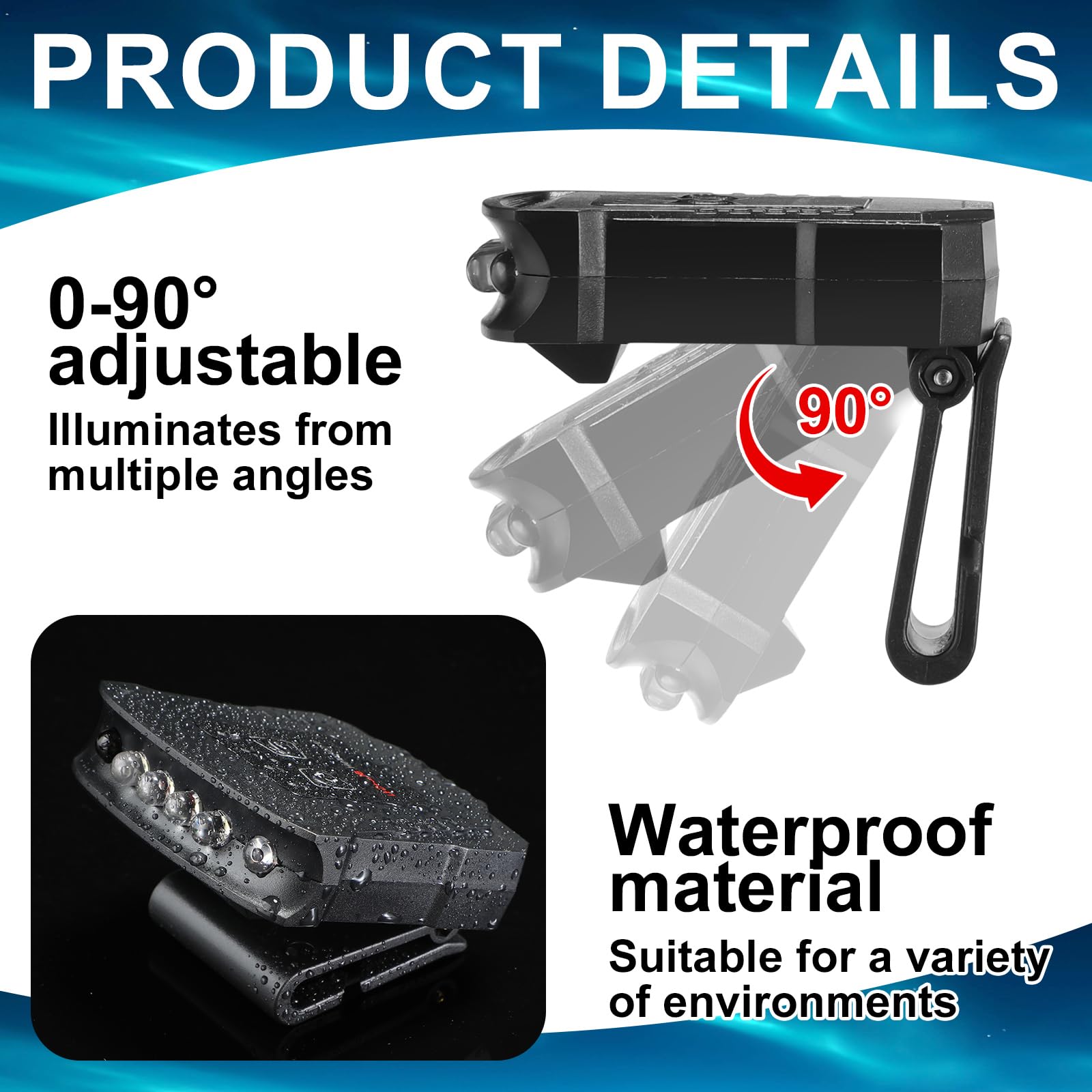 VIHOSE Rechargeable Hat Clip Light, LED Cap Light, Waterproof, Ultra Bright, Model ANB-VIHOSE-3065, Black & Orange