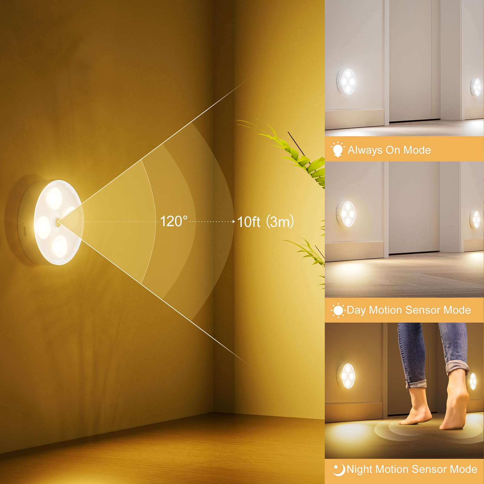 HOMEBEST Puck Lights with Remote, Rechargeable, 1500mAh, 13 RGB Colors, Dimmable, Magnetic, 4 Pack, Plastic